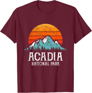 Acadia National Park Merchandise Retro Hiking Acadia T-Shirt - T-Shirt | Maroon