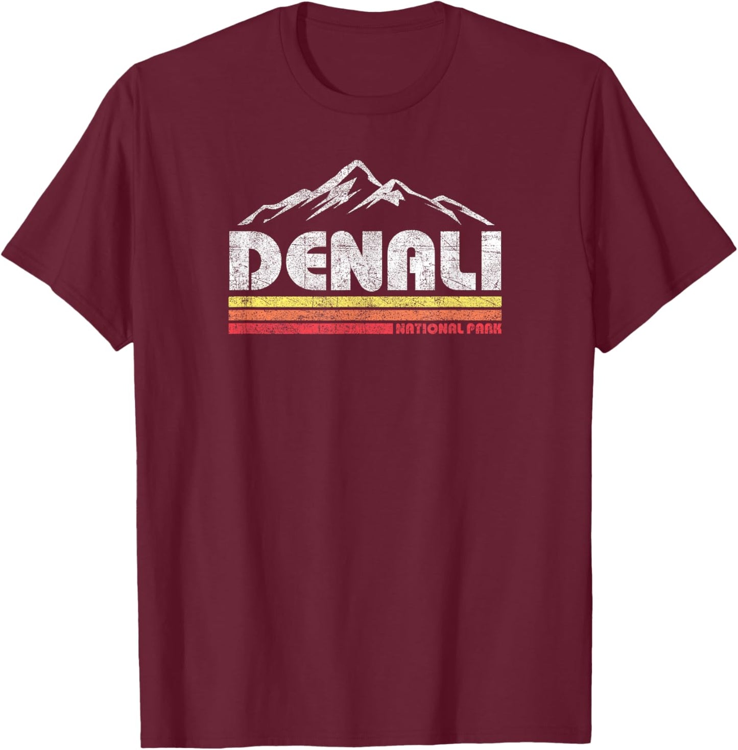 Vintage Mt Denali Alaska National Park Mountain Sunset Retro T-Shirt - T-Shirt | Maroon