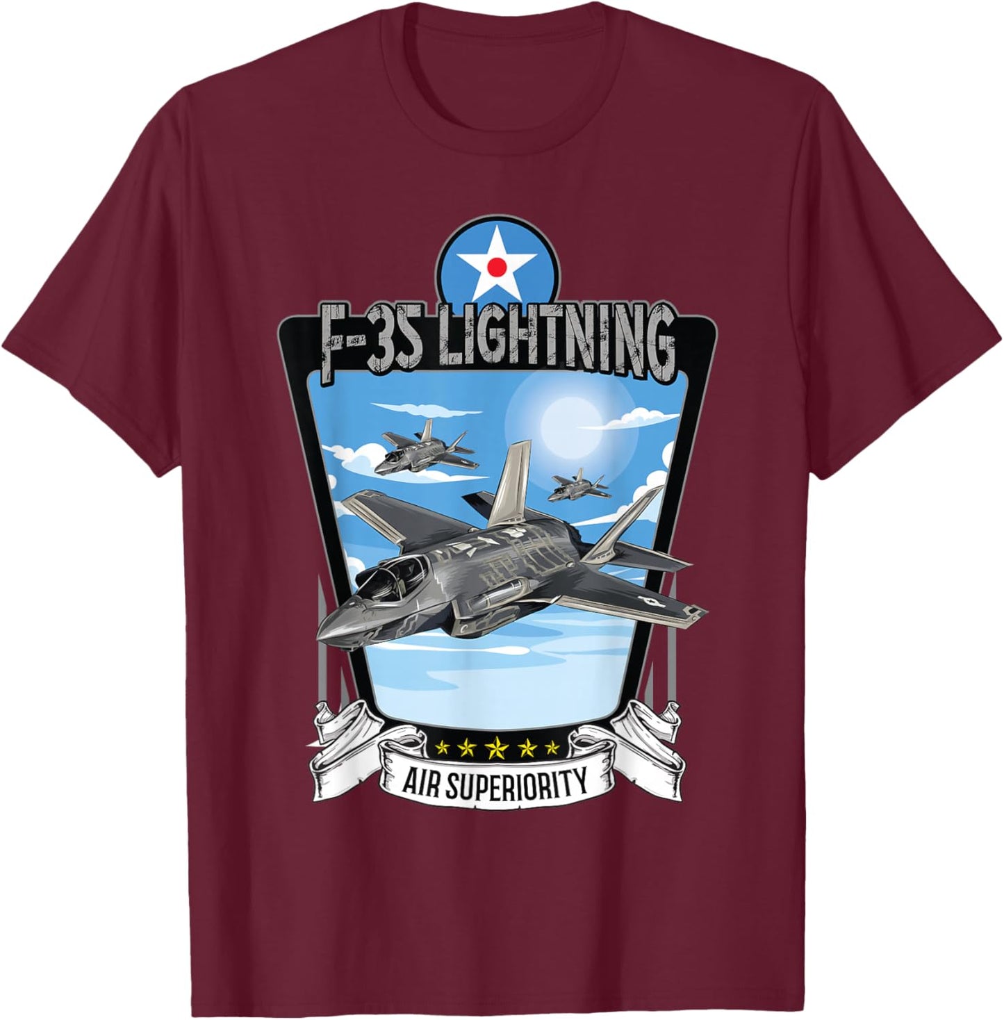 American Aircraft Camouflage F35 Lightning T-Shirt - T-Shirt | Maroon