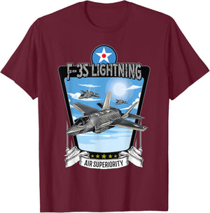 American Aircraft Camouflage F35 Lightning T-Shirt - T-Shirt | Maroon
