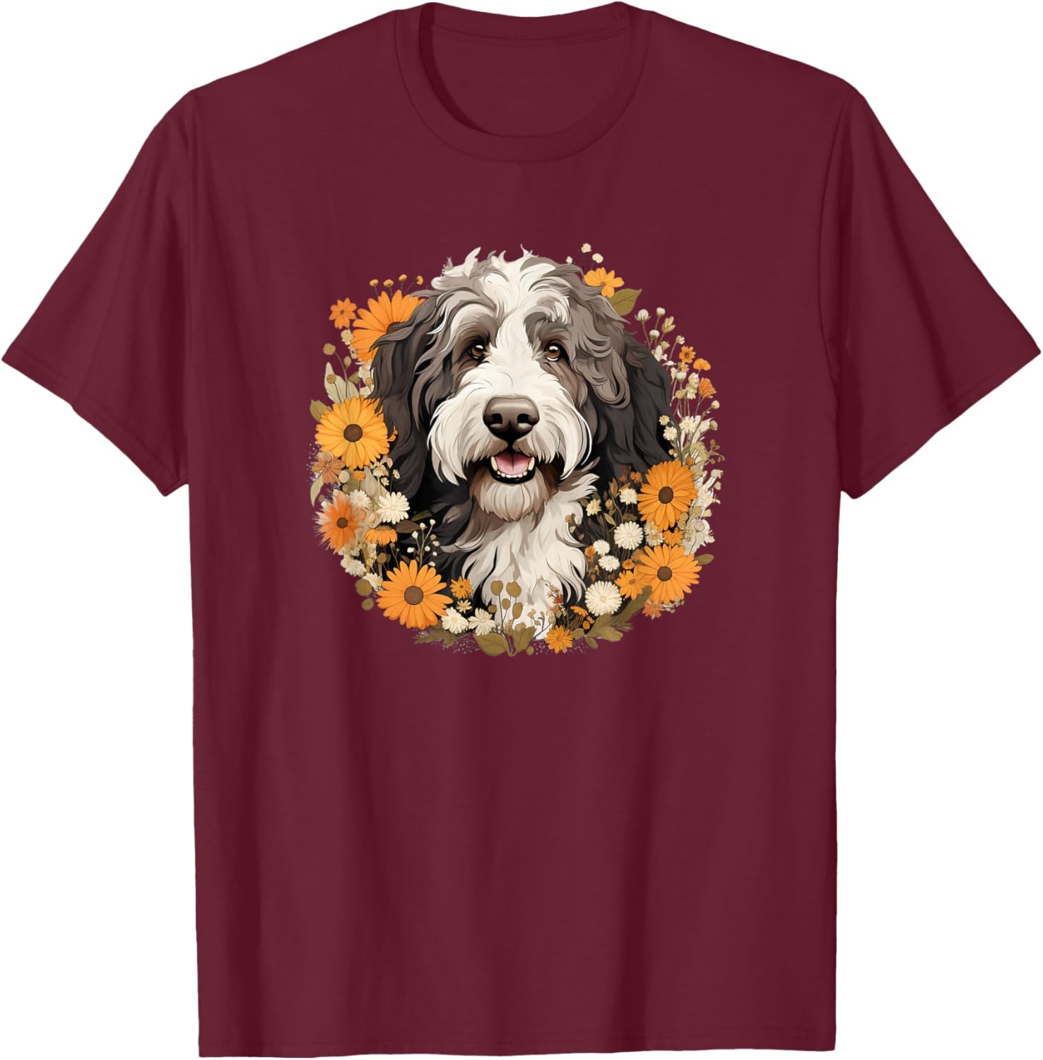 Cute Girls Kids Funny Wild Flowers Sheepadoodle Lover T-Shirt - T-Shirt | Maroon