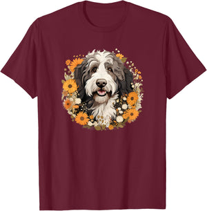 Cute Girls Kids Funny Wild Flowers Sheepadoodle Lover T-Shirt - T-Shirt | Maroon