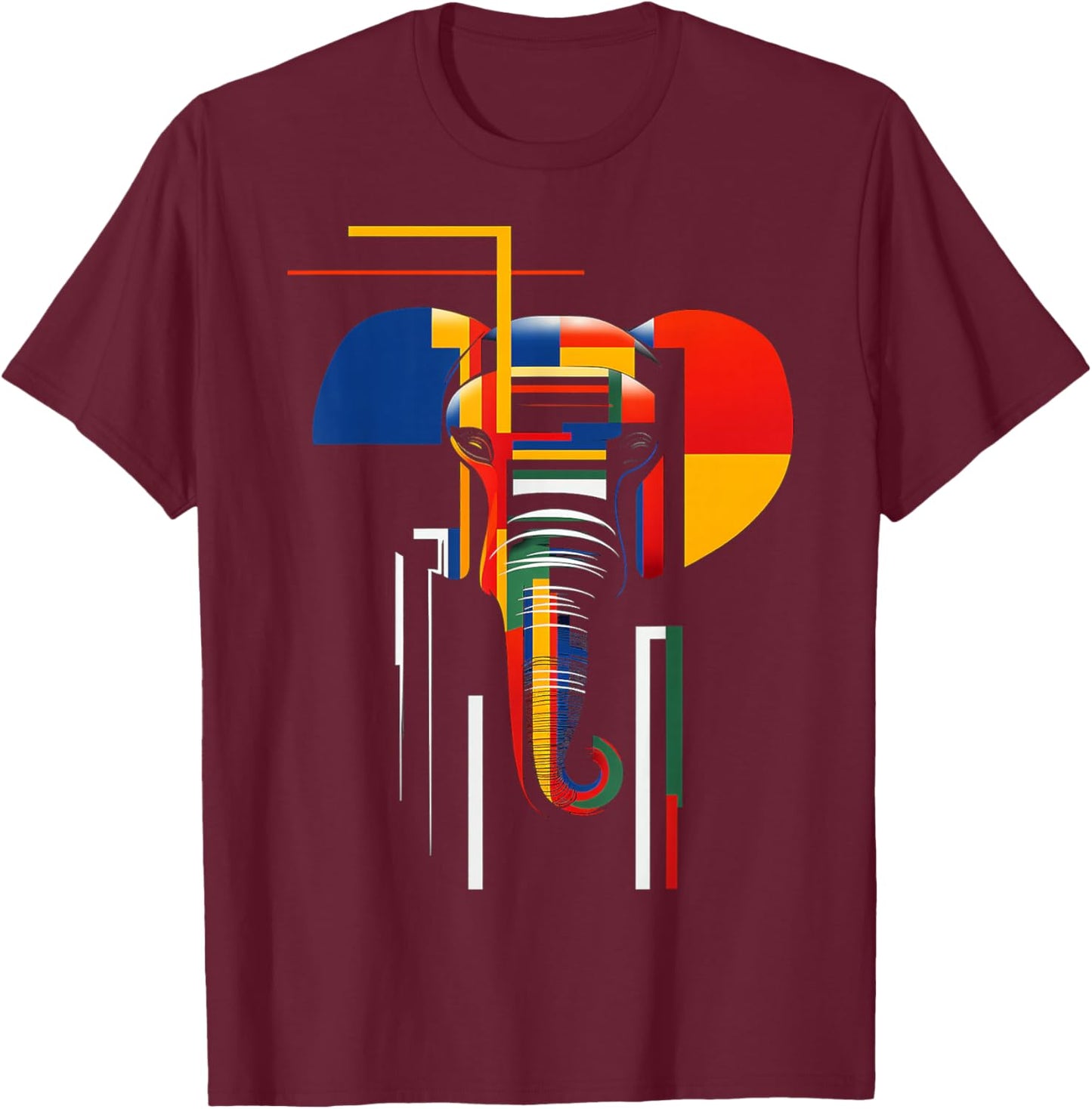 Elephant Abstract Animal Art Geometric Graphic Elephant T-Shirt - T-Shirt | Maroon