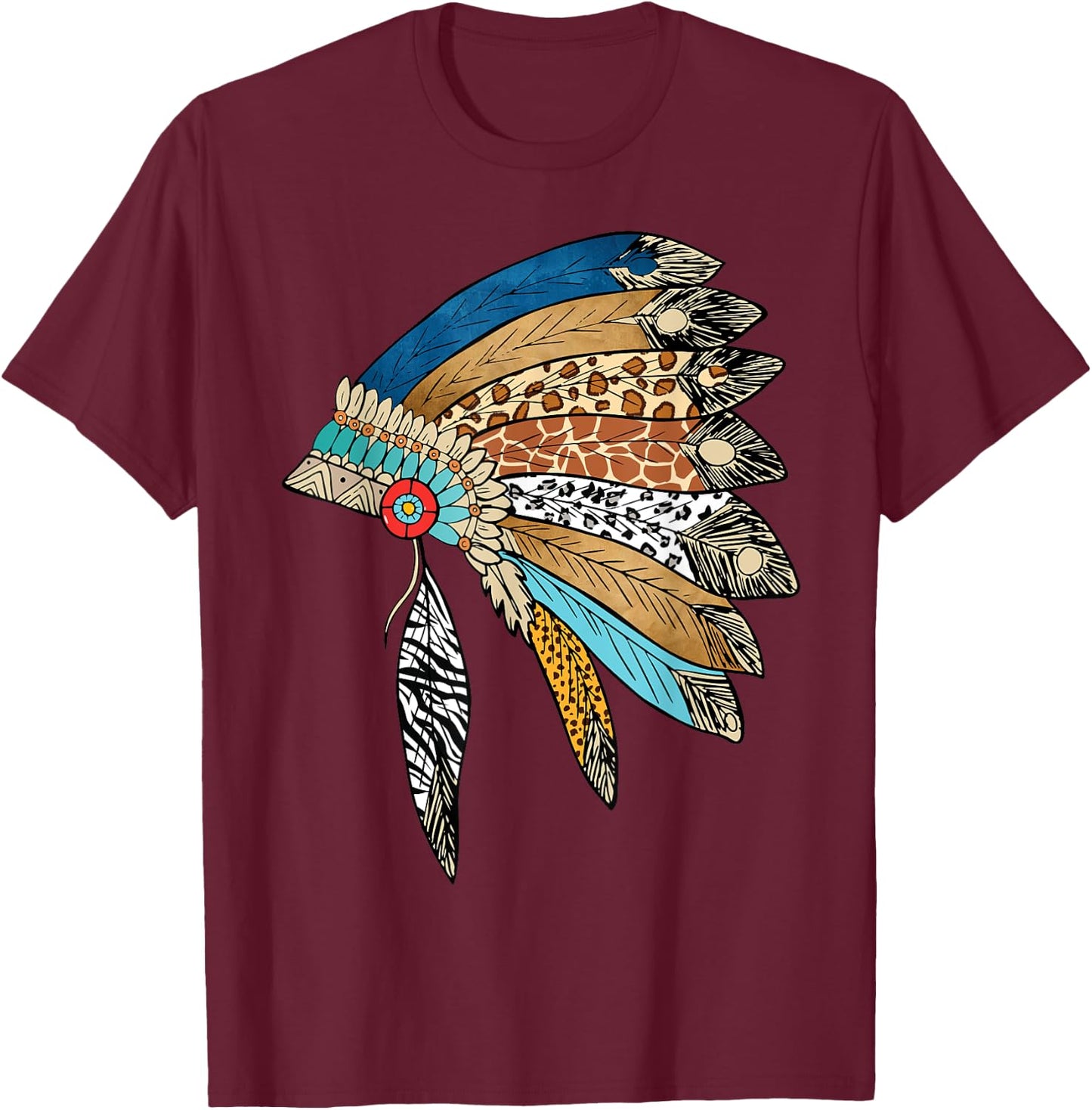 Native American Indian Headdress Powwow celebration Costume T-Shirt - T-Shirt | Maroon