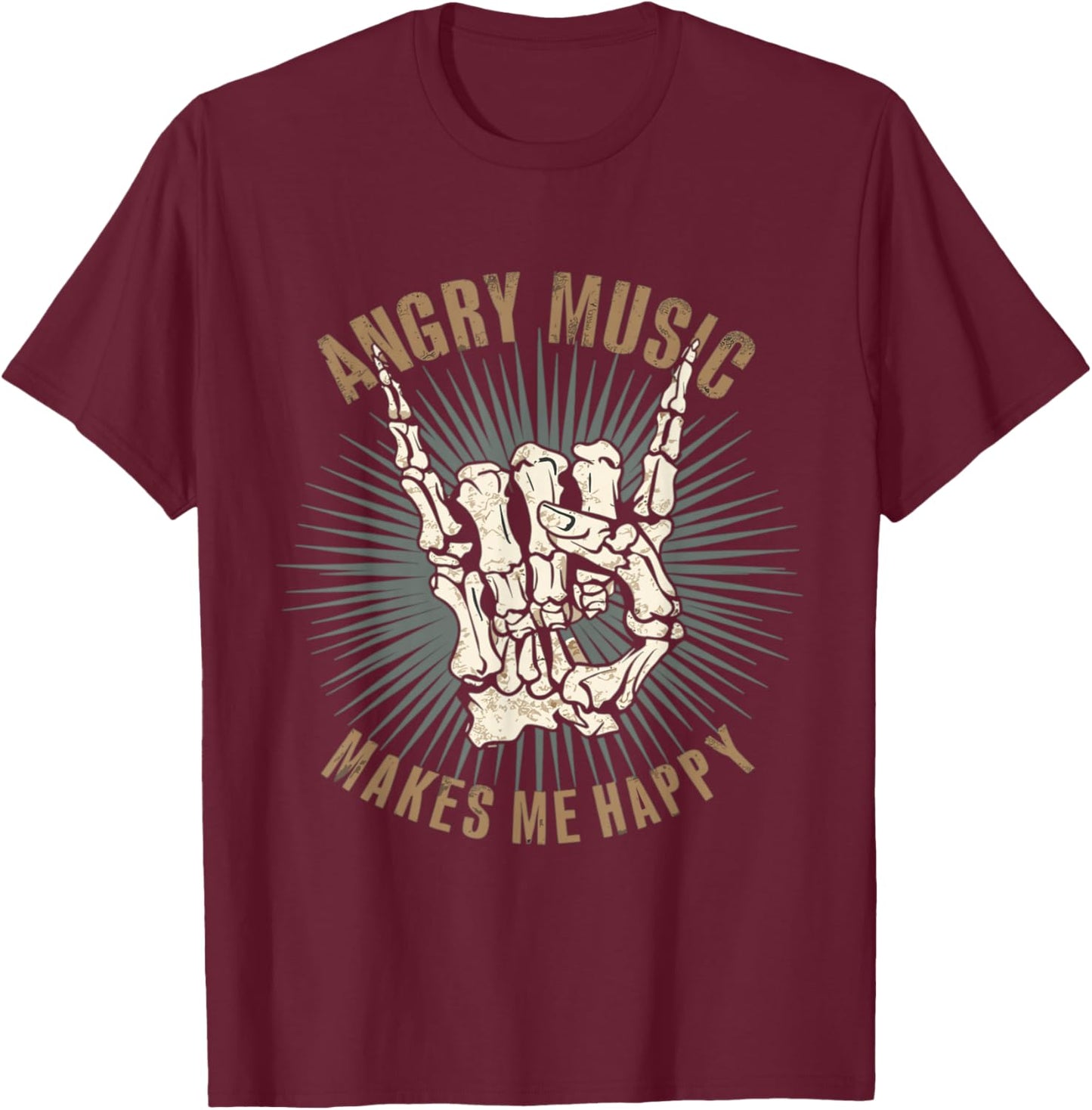 Funny Rockn Roll Saying Angry Music Makes Me Happy Metalhead T-Shirt - T-Shirt | Maroon