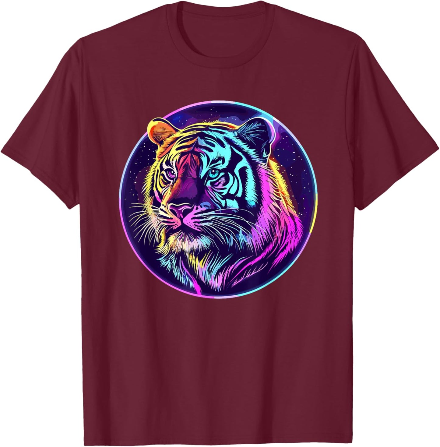 Tigre cosmique coloré T-Shirt - T-Shirt | Maroon