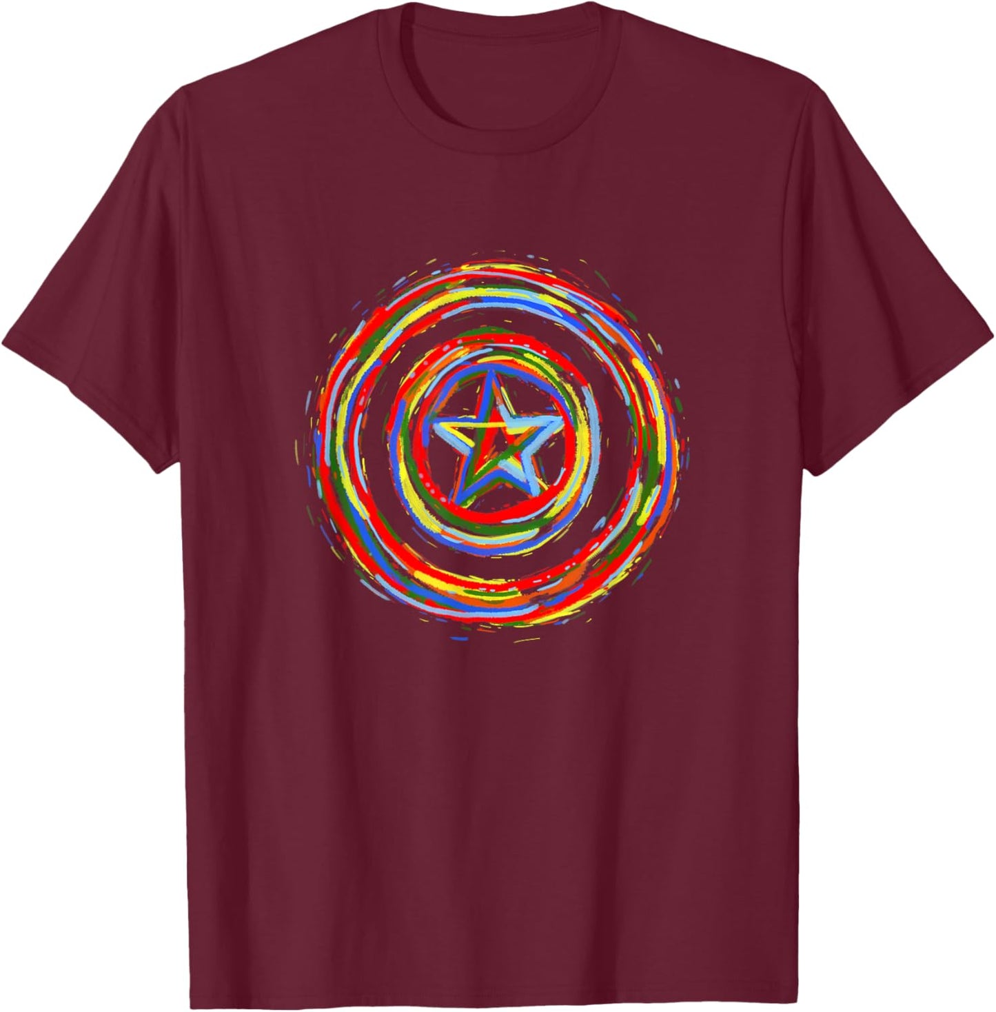 Marvel Comics Classic Captain America Rainbow Paint Shield T-Shirt - T-Shirt | Maroon