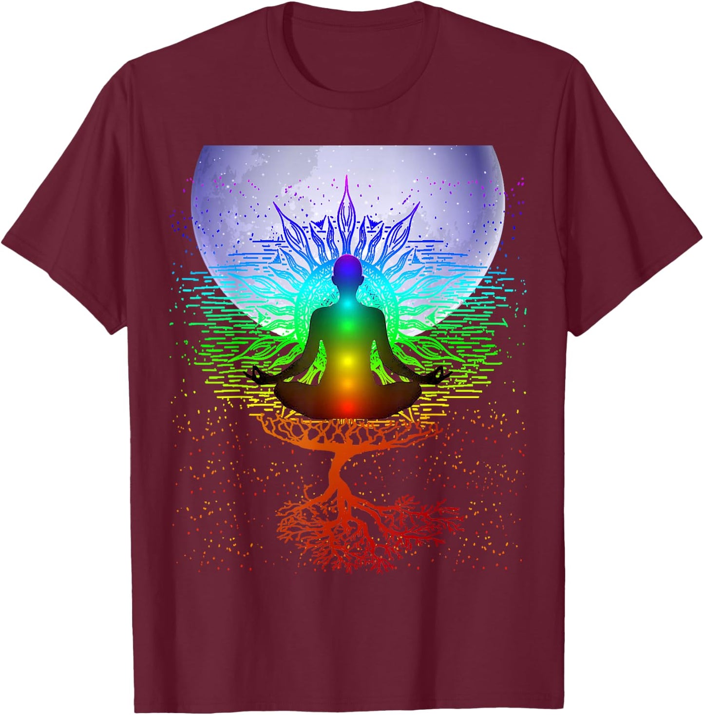 Chakra Meditation Moon Tree of Life T-Shirt - T-Shirt | Maroon