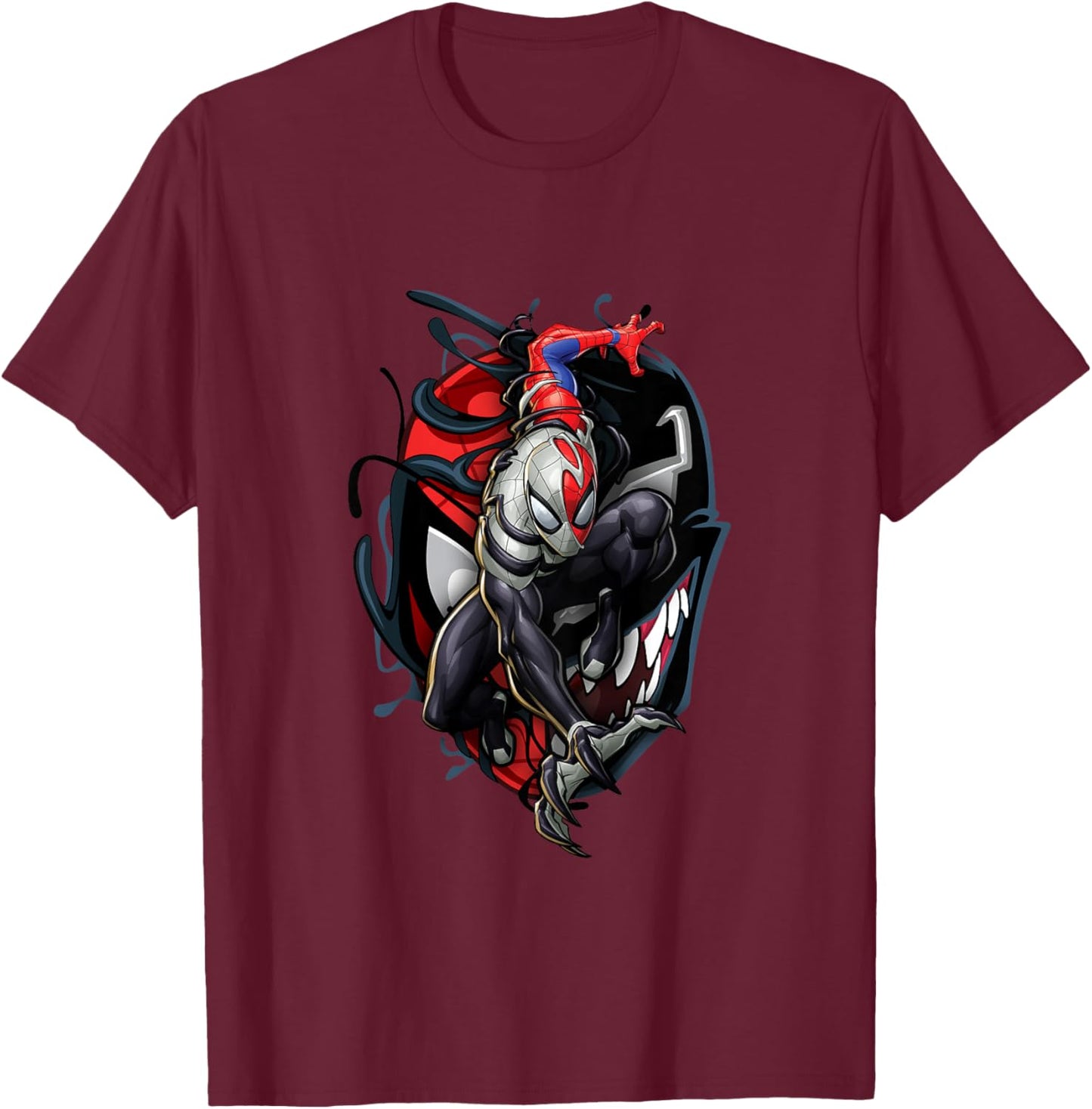 Kids Marvel Spider-Man Classic Venom Spider-Man Split Mask Icon T-Shirt - T-Shirt | Maroon