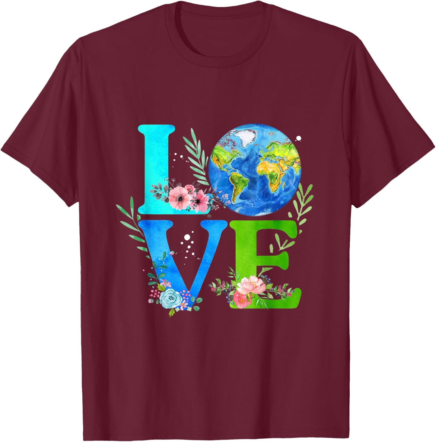 Love World Earth Day 2020 Environmental T-Shirt - T-Shirt | Maroon