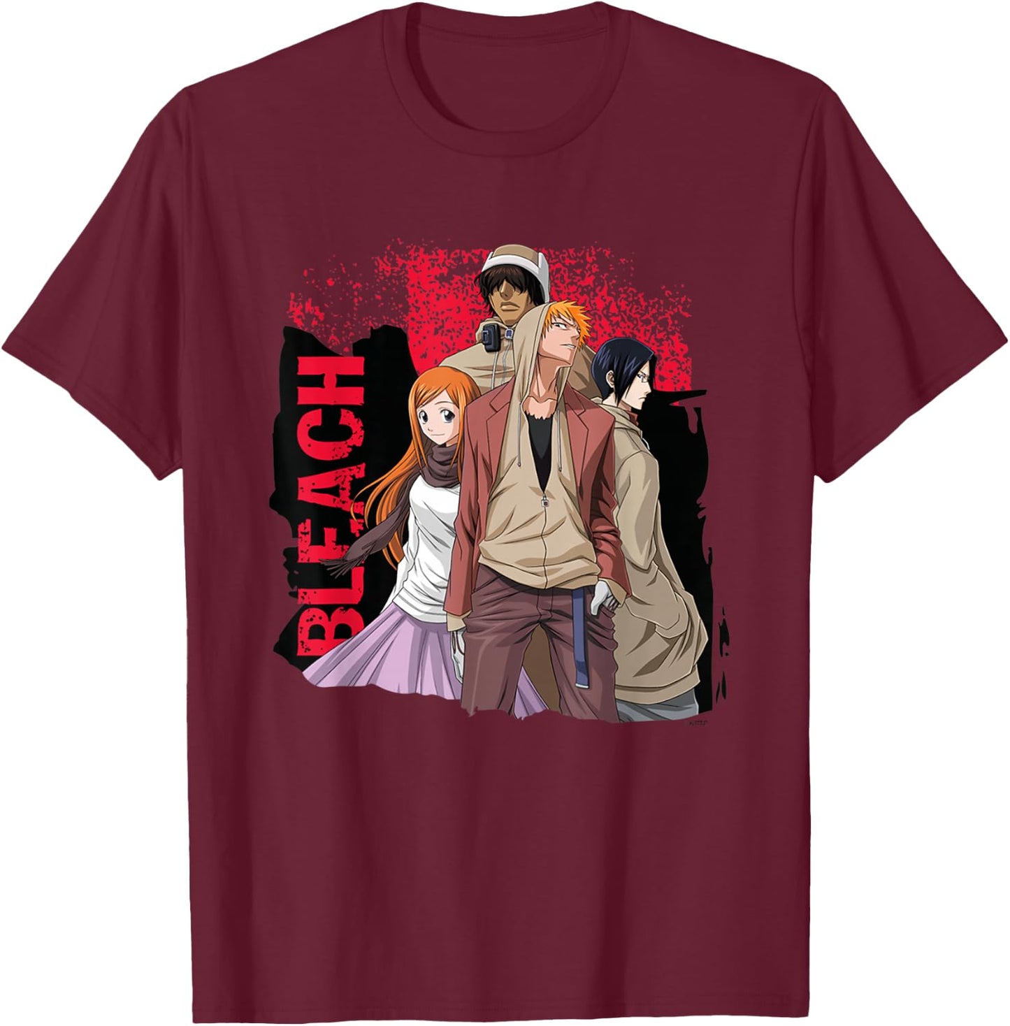 Bleach Ichigo Hood and Characters Streetwear Anime T-Shirt - T-Shirt | Maroon