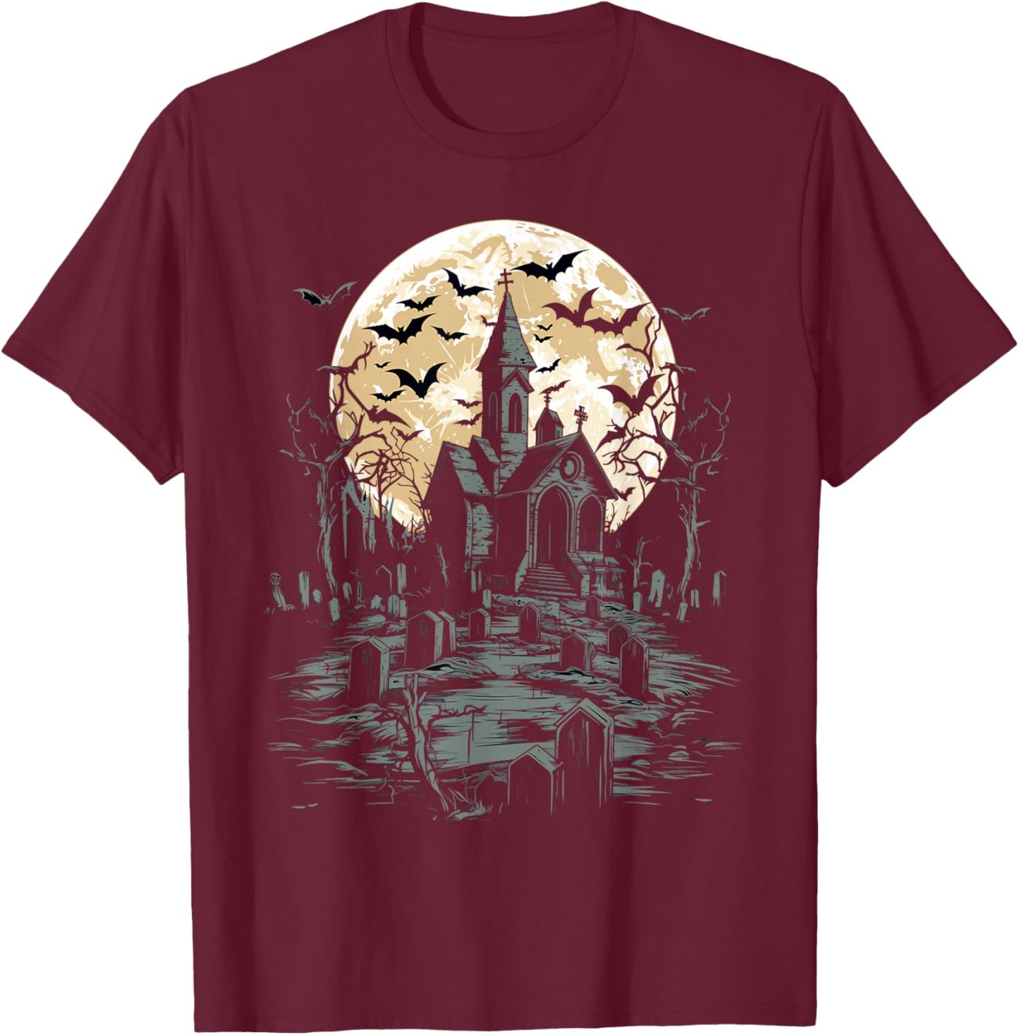 Halloween Spooky Haunted Mansion T-Shirt - T-Shirt | Maroon