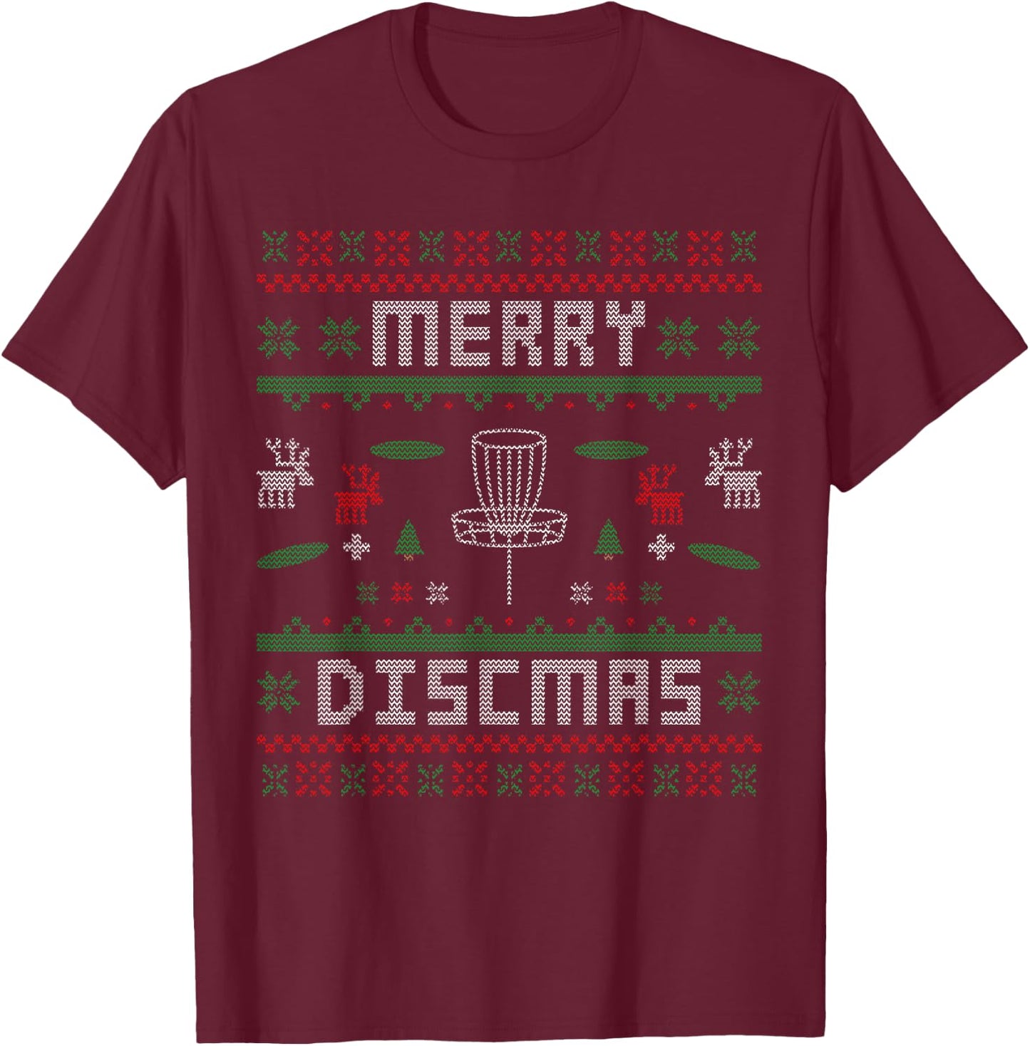 Merry Discmas Disc Golf Ugly Dad Uncle T-Shirt - T-Shirt | Maroon