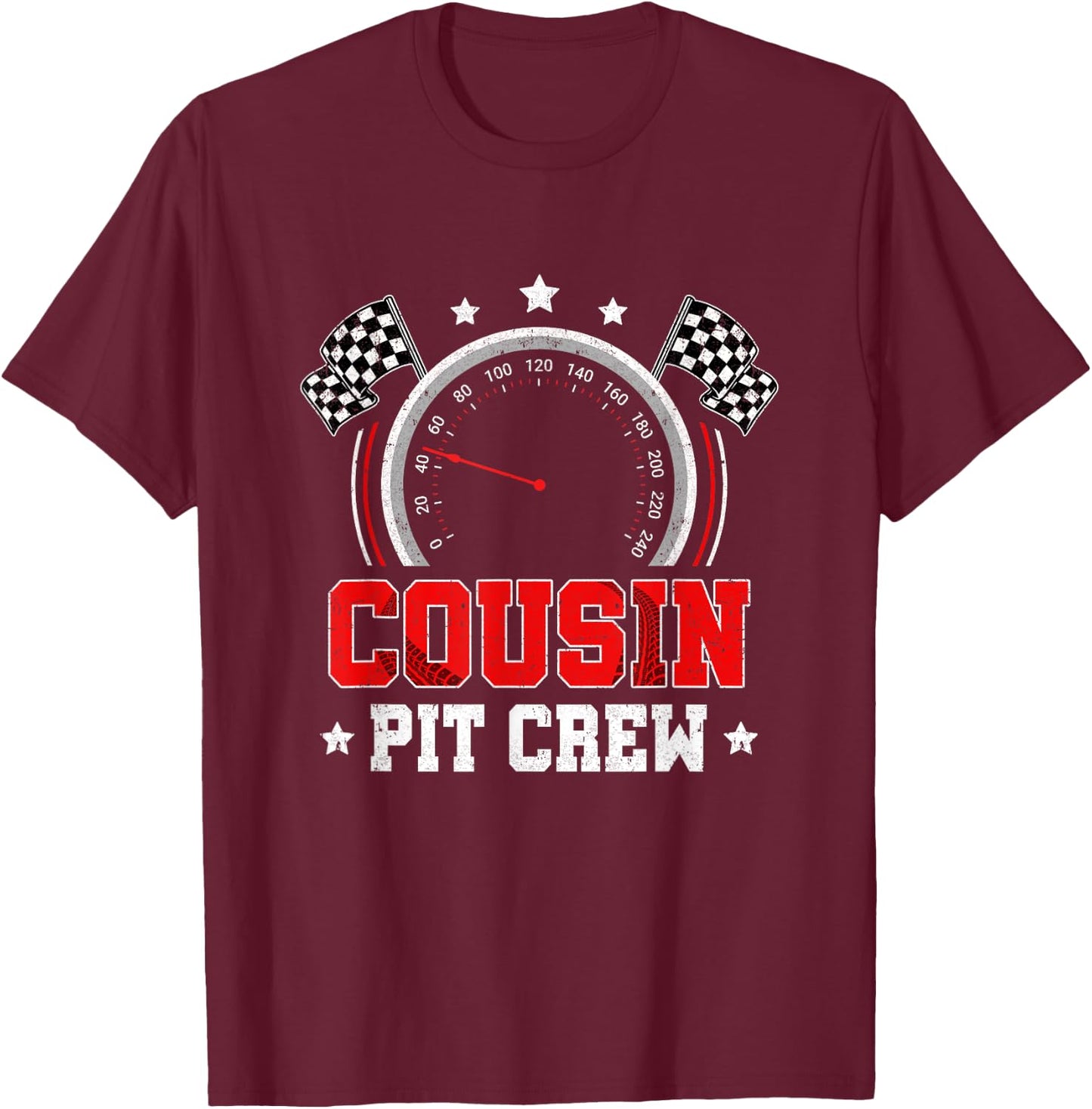 Cousin Pit Crew Race Car Birthday Party Racing Family T-Shirt - T-Shirt | Maroon