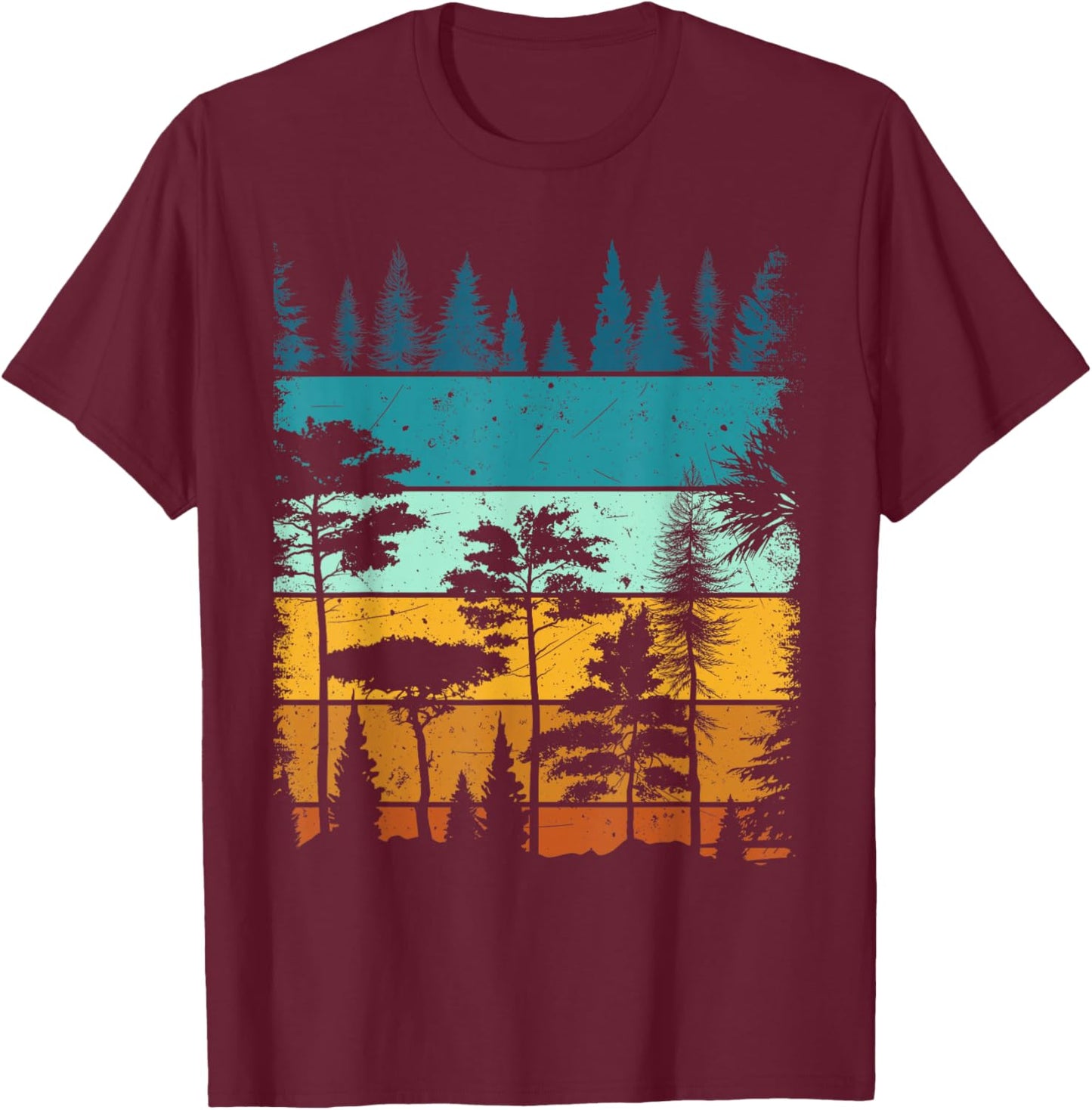 Retro Forest Trees Outdoors Nature Wildlife Vintage Graphic T-Shirt - T-Shirt | Maroon