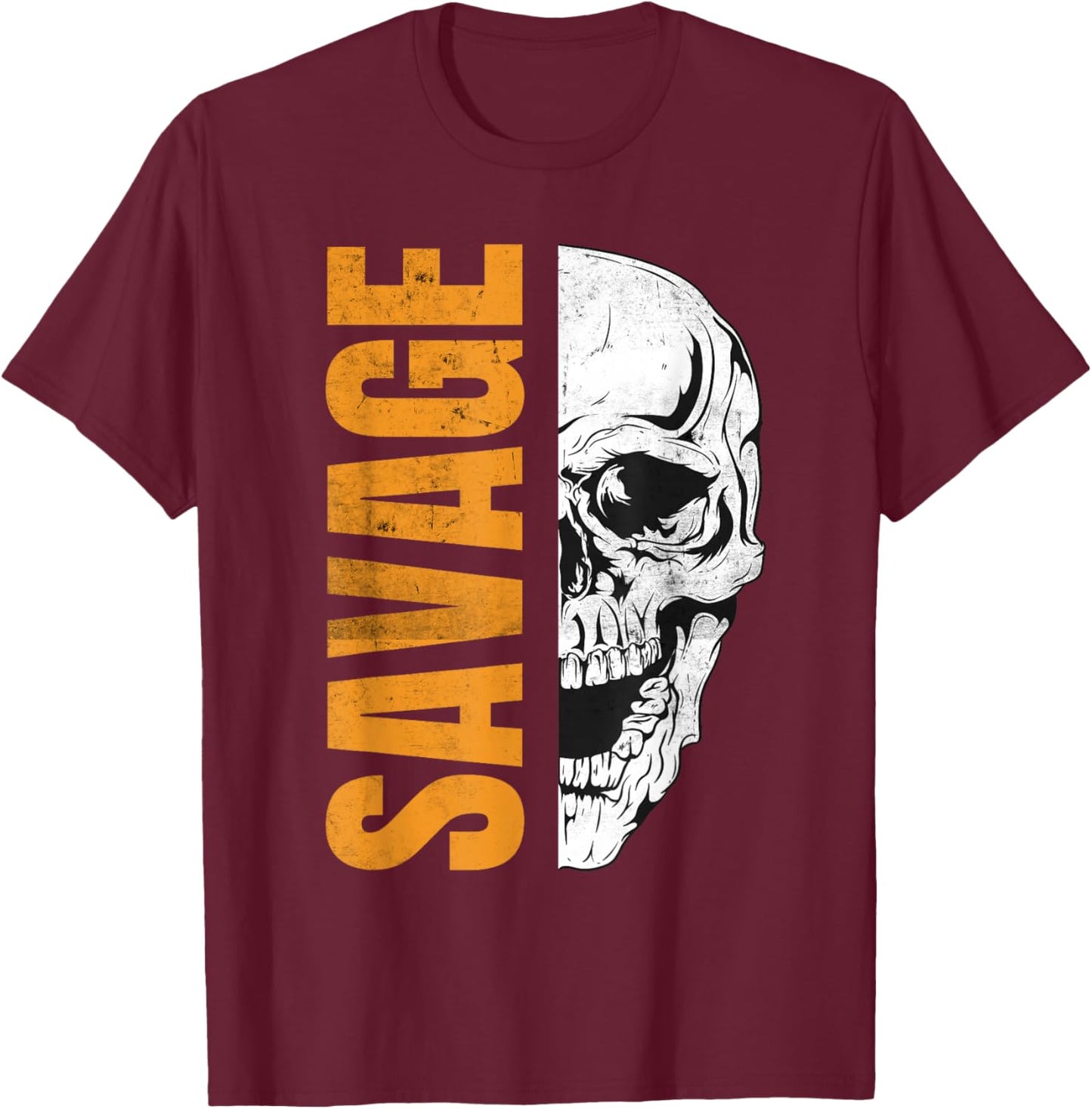 SAVAGE Skull Vintage Inspired Urban Streetwear T-Shirt - T-Shirt | Maroon