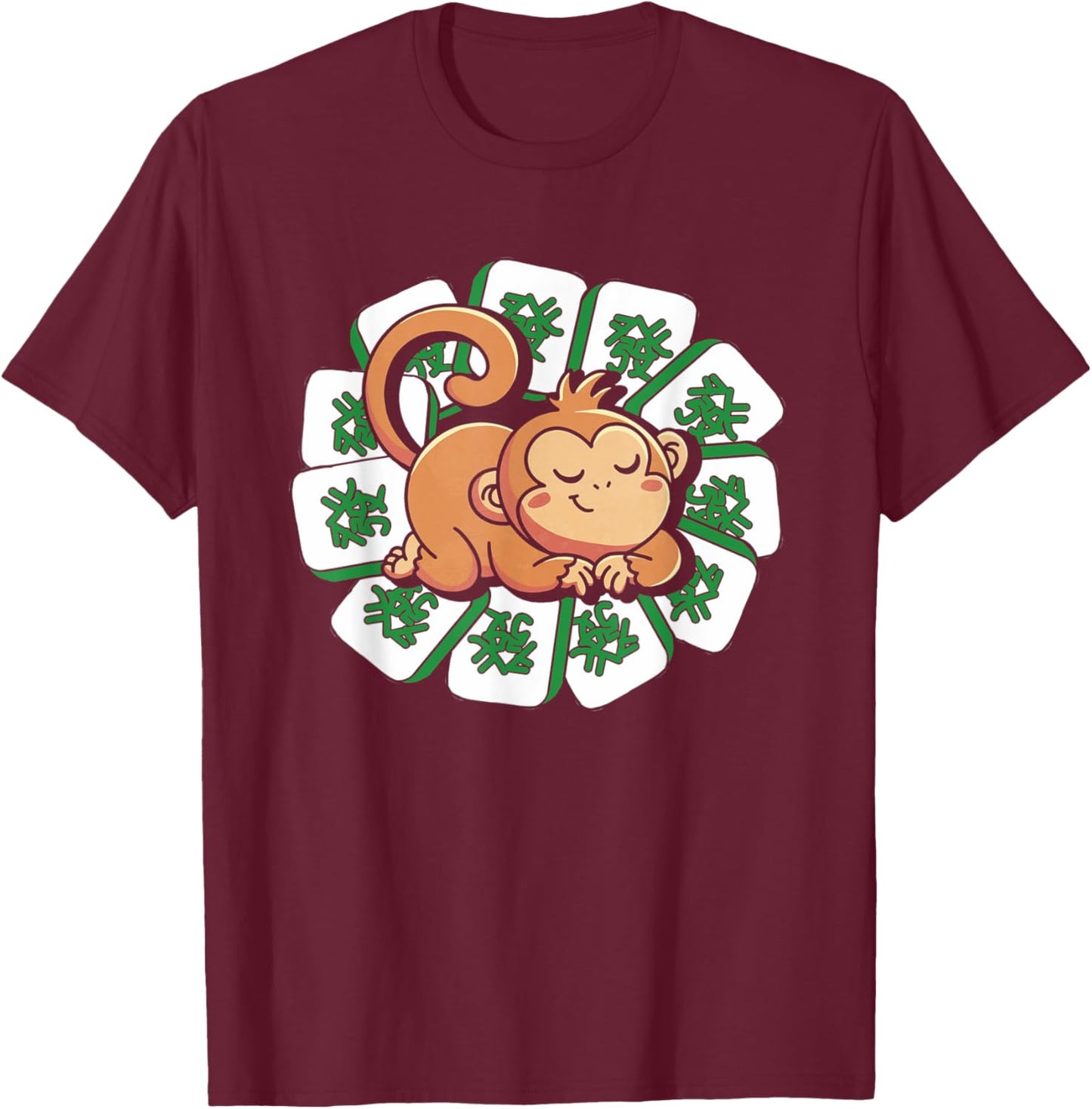 Funny Monkey Mahjong Tiles | Mah-Jongg Player T-Shirt - T-Shirt | Maroon