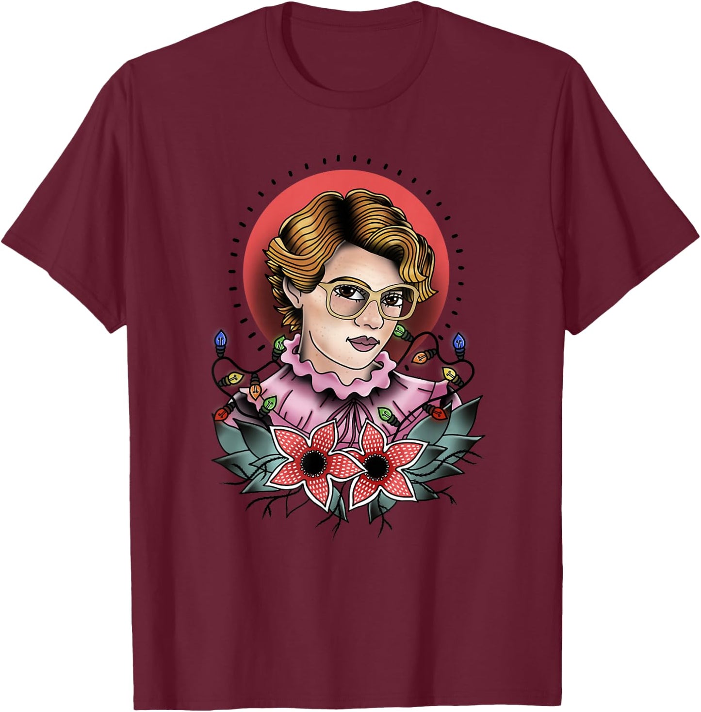 Stranger Things Barb Floral Demogorgon Tattoo Print T-Shirt - T-Shirt | Maroon