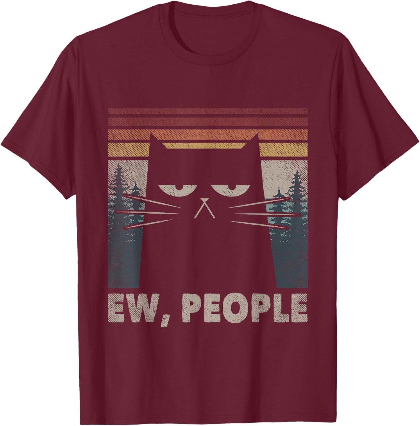 Vintage Ew People Black Cat Funny Anti Social Introvert Men Women Kids T-Shirt - T-Shirt | Maroon