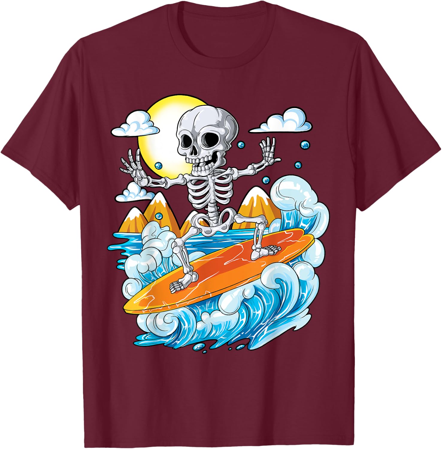Skeleton Surfing Halloween Hawaii Hawaiian Men Women Surfer T-Shirt - T-Shirt | Maroon