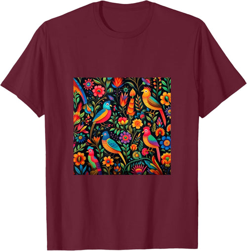 Mexican Embroidery Pattern Art Birds Flowers
