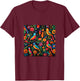 Mexican Embroidery Pattern Art Birds Flowers T-Shirt - T-Shirt | Maroon