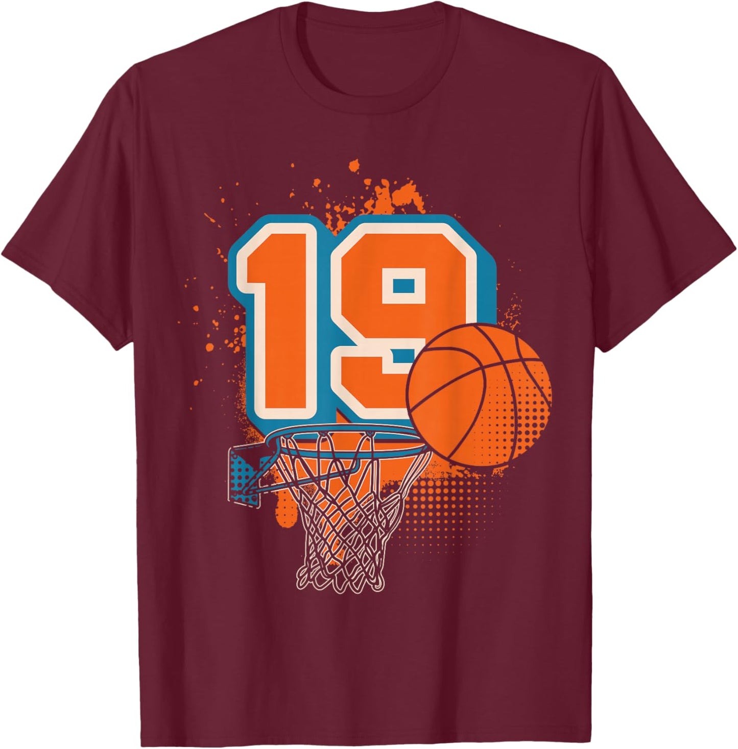 19th Birthday Boy Basketball Player Basketball 19 Years Old T-Shirt - T-Shirt | Maroon