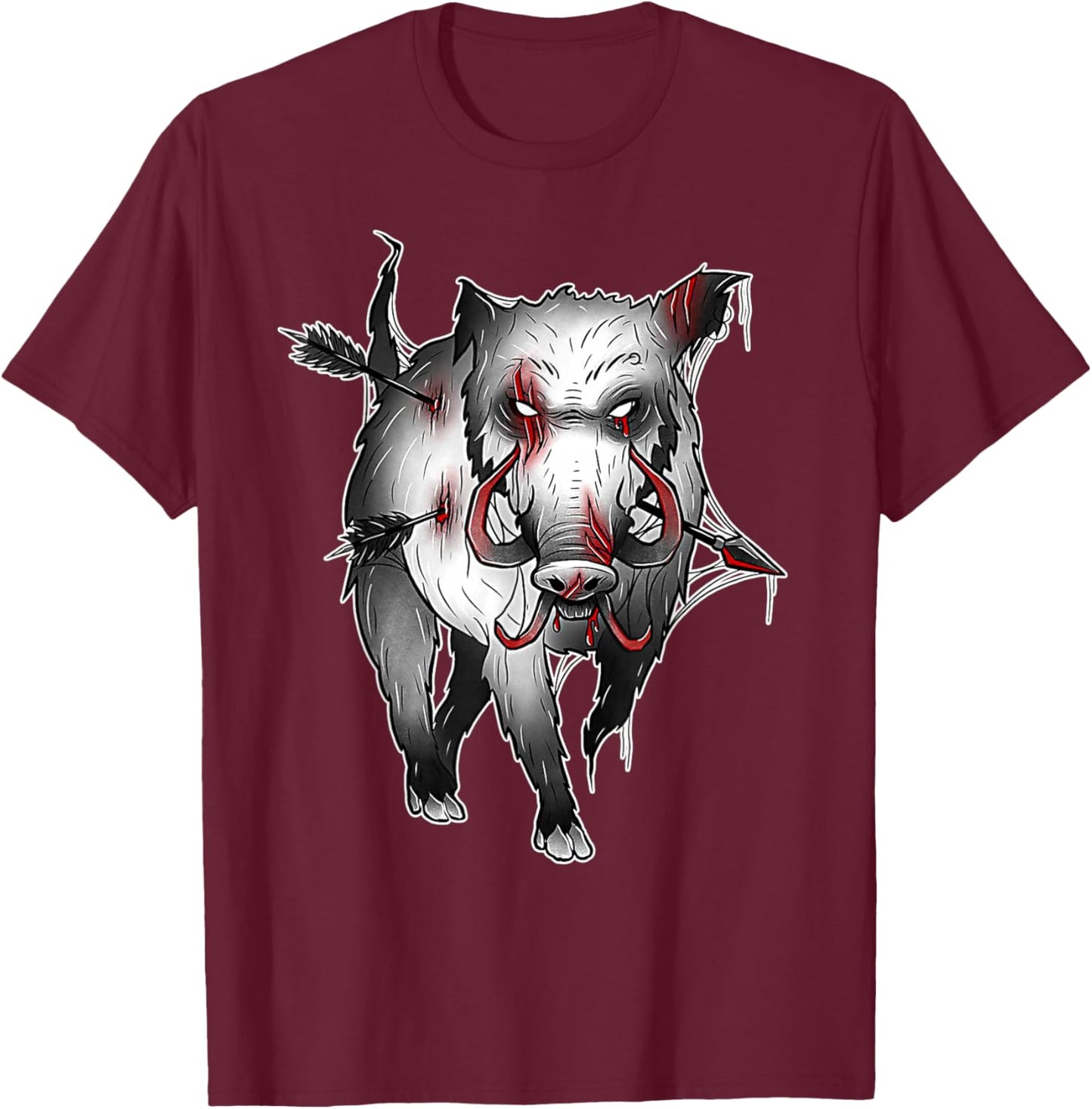Wild Boar Zombie Hog Creepy Pig T-Shirt - T-Shirt | Maroon