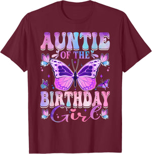 Auntie Of The Birthday Girl Butterfly Party Matching Family T-Shirt - T-Shirt | Maroon