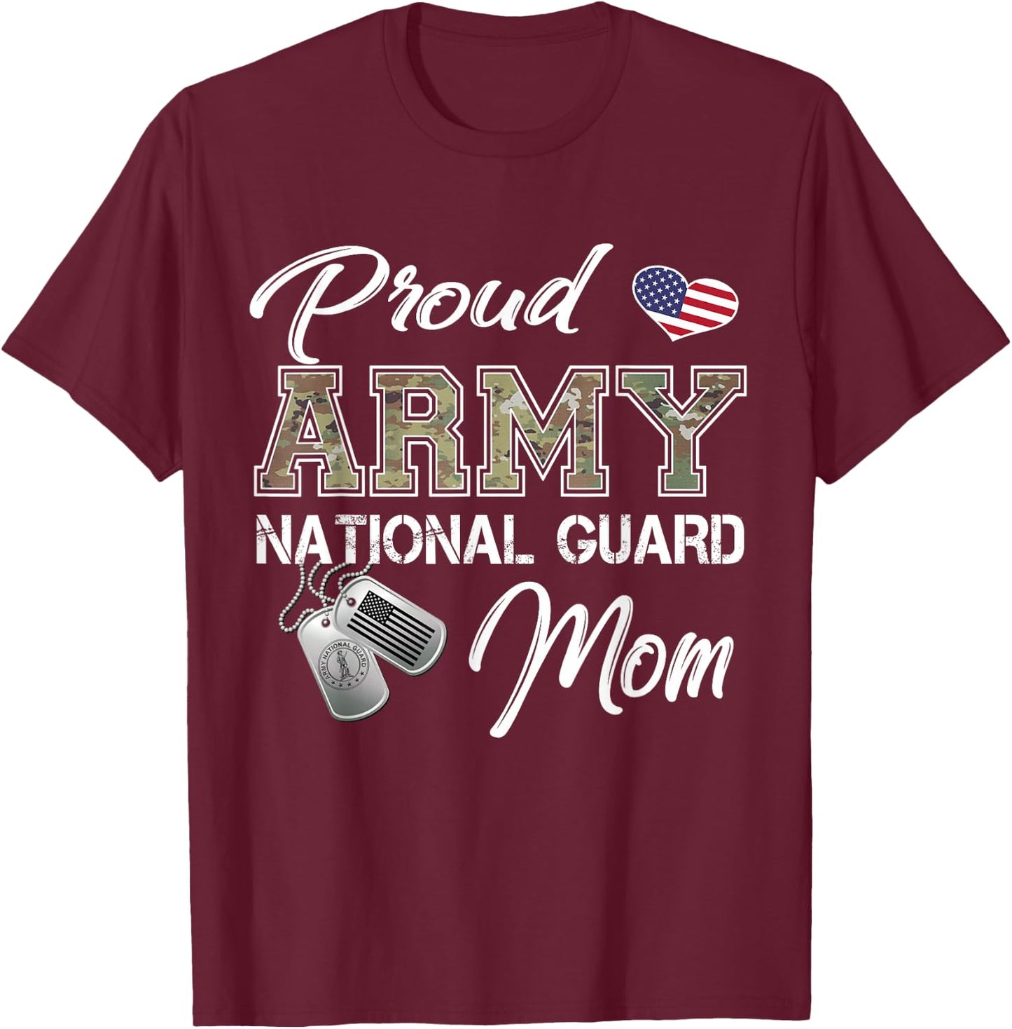 Proud Army National Guard Mom US Flag Dog Tag T-Shirt - T-Shirt | Maroon