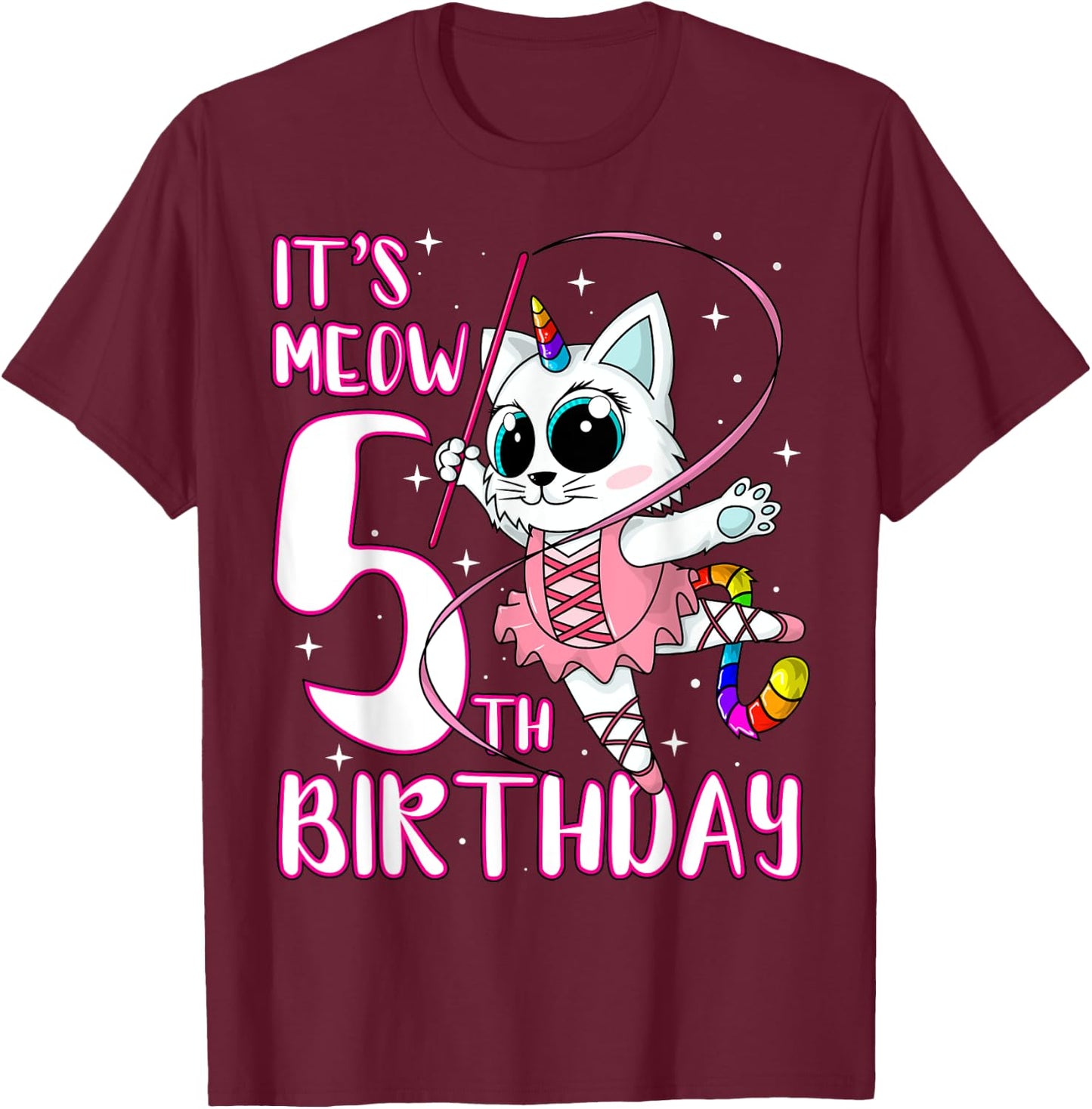 Its Meow 5th Birthday Kittycorn Unicorn Cat Kids Party Gift T-Shirt - T-Shirt | Maroon