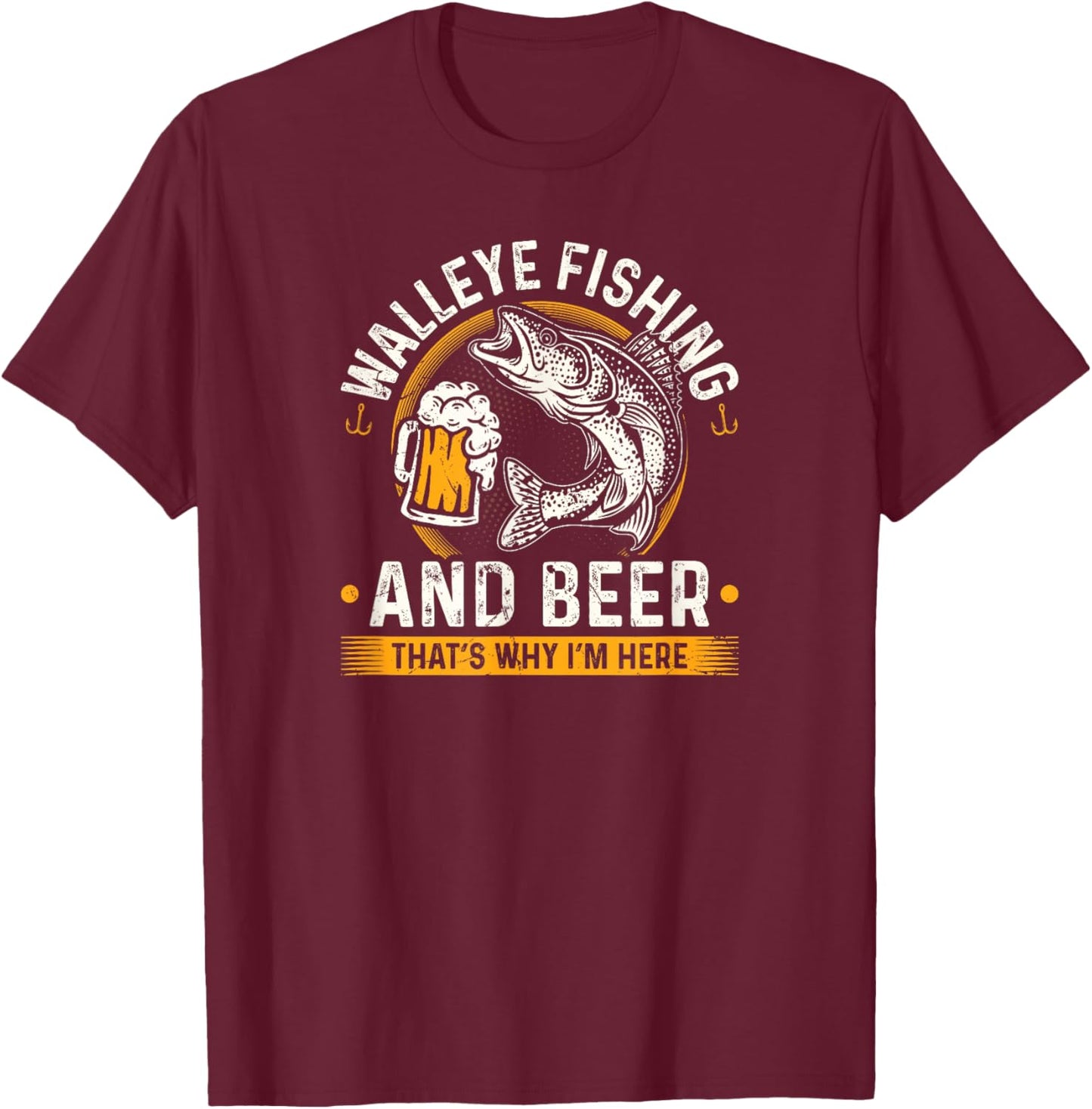 Walleye Fishing and Beer Fisherman T-Shirt - T-Shirt | Maroon