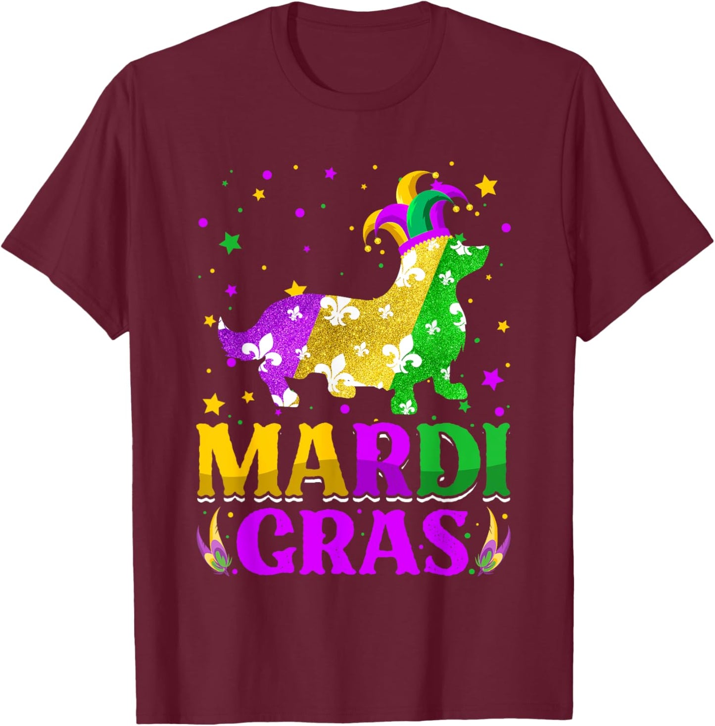 Mardi Gras Corgi Dog Lover Carnival Jester T-Shirt - T-Shirt | Maroon