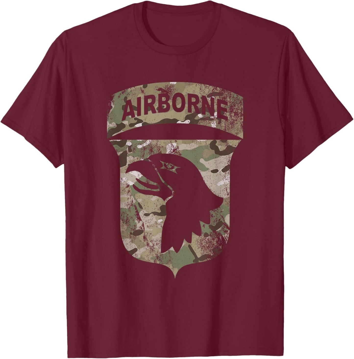 Camo 101st Airborne Division - OCP Retro Multicam Camouflage T-Shirt - T-Shirt | Maroon