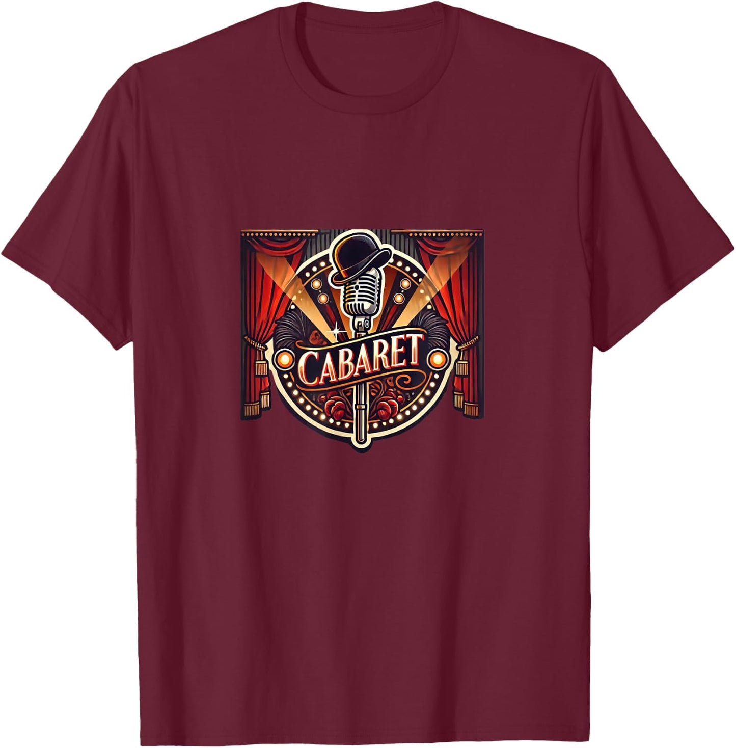 Stage Notes Cabaret Musical Theatre - Adults - Black - Small - Short Sleeve - Retro Casual - Cabaret Theme T-Shirt - T-Shirt | Maroon