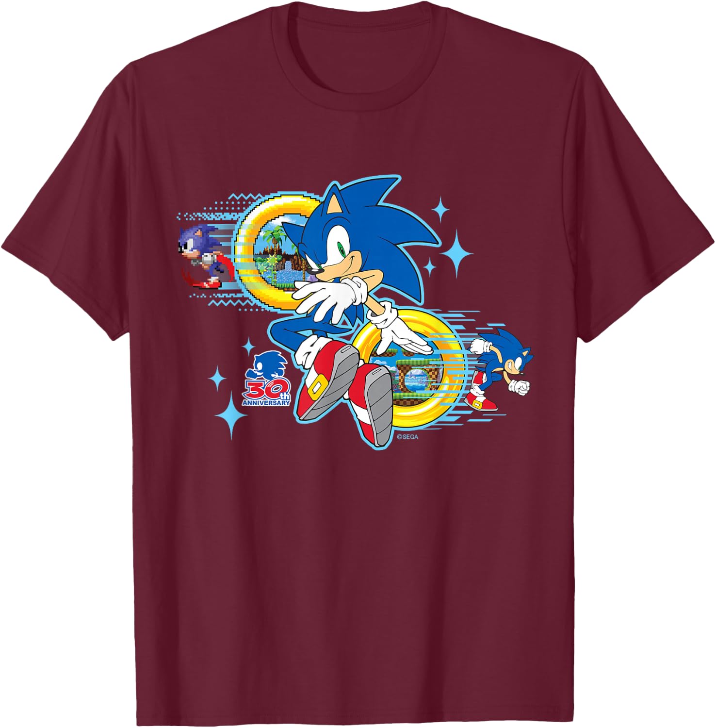 Sonic the Hedgehog's 30th Anniversary Short Sleeve T-Shirt - T-Shirt | Maroon