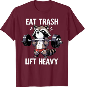 Eat Trash Lift Heavy Racoon Gym and Fitness Cute Racoon T-Shirt - T-Shirt | Maroon