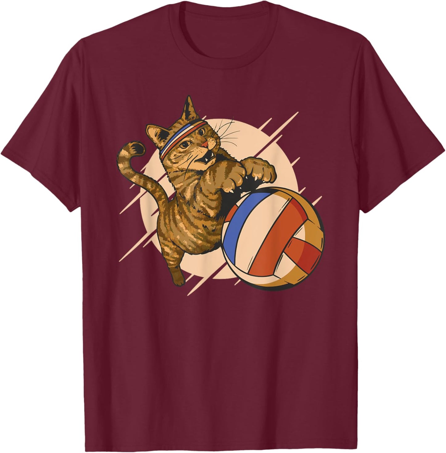 Funny cat plays volleyball women children T-Shirt - T-Shirt | Maroon