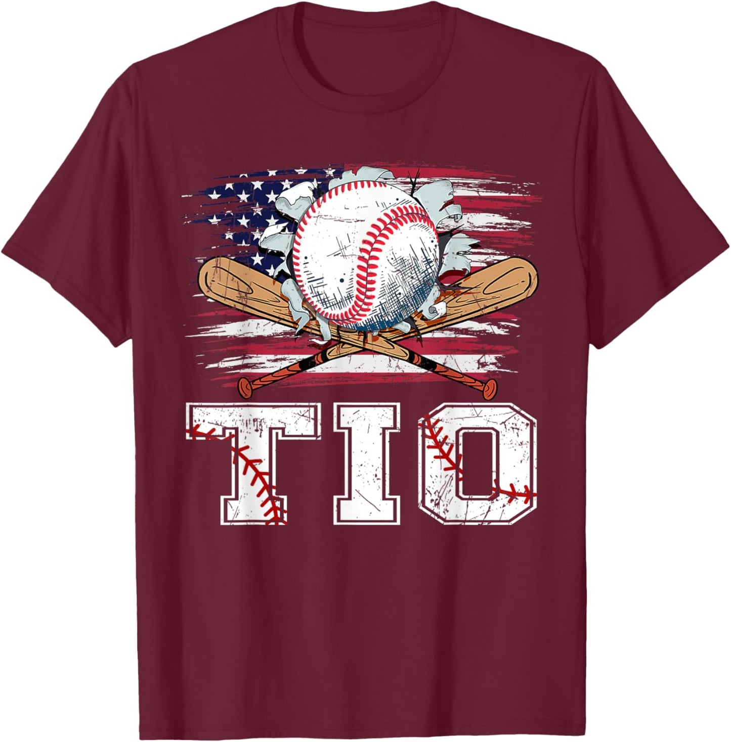 Baseball T-Ball Tio American Flag Proud Ball Tio Kids Men T-Shirt - T-Shirt | Maroon