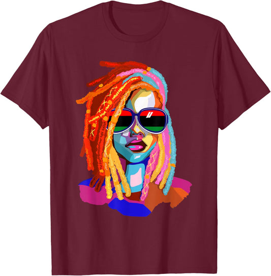 Afro Woman Black Queen Art Black History Juneteenth T-Shirt - T-Shirt | Maroon