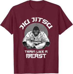 Train like a Beast Jiu Jitsu, BJJ Grappling MMA Gorilla T-Shirt - T-Shirt | Maroon