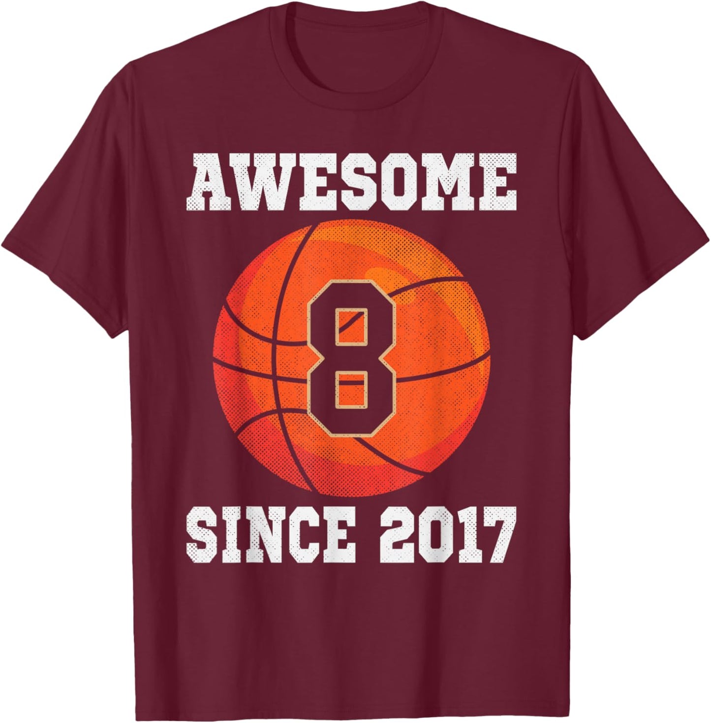 8th Birthday Basketball Lover 8 Years Old Vintage Sports T-Shirt - T-Shirt | Maroon