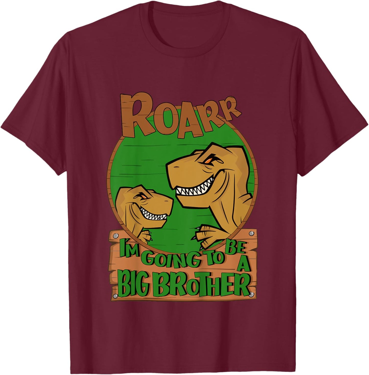 Kids Dinosaur I'm Gonna Be A Big Brother Announcement Baby Reveal T-Shirt - T-Shirt | Maroon