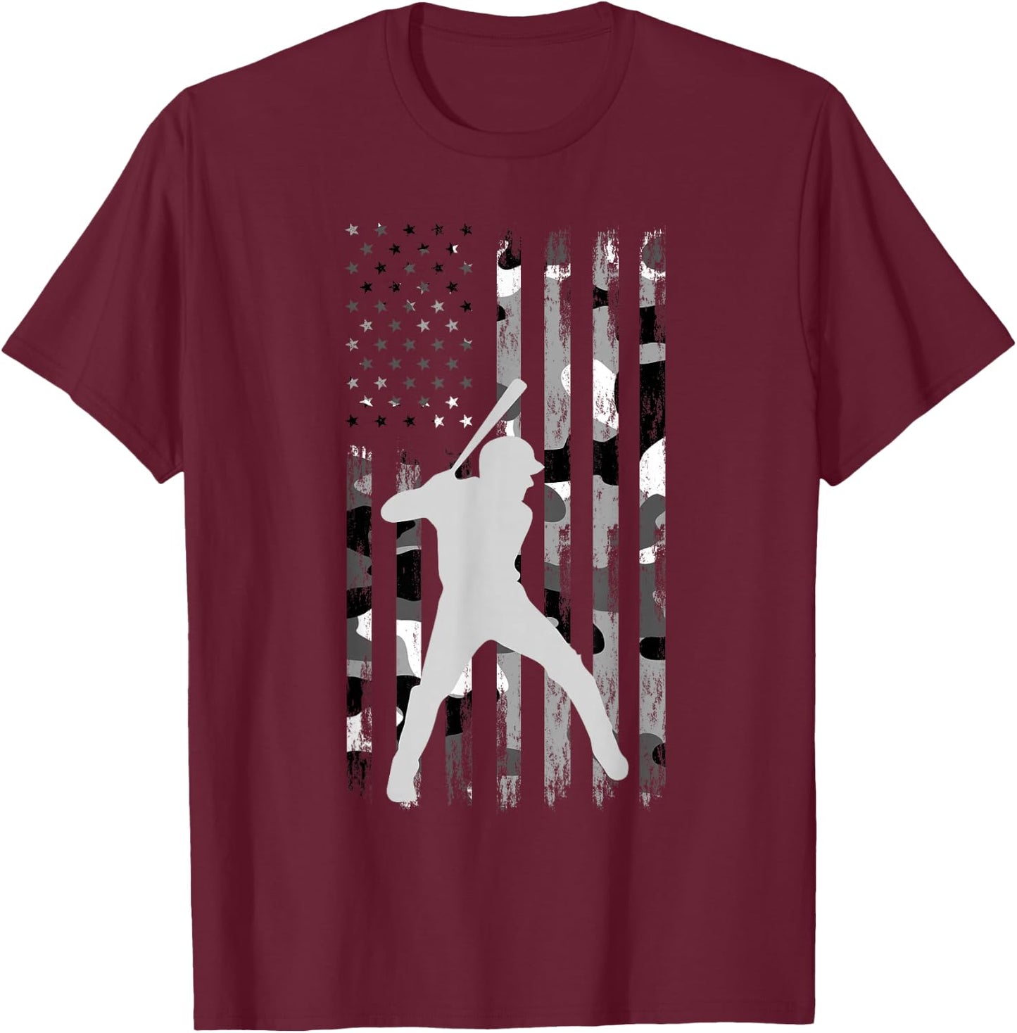 Baseball Player American Flag USA Camo Patriotic Graphic T-Shirt - T-Shirt | Maroon