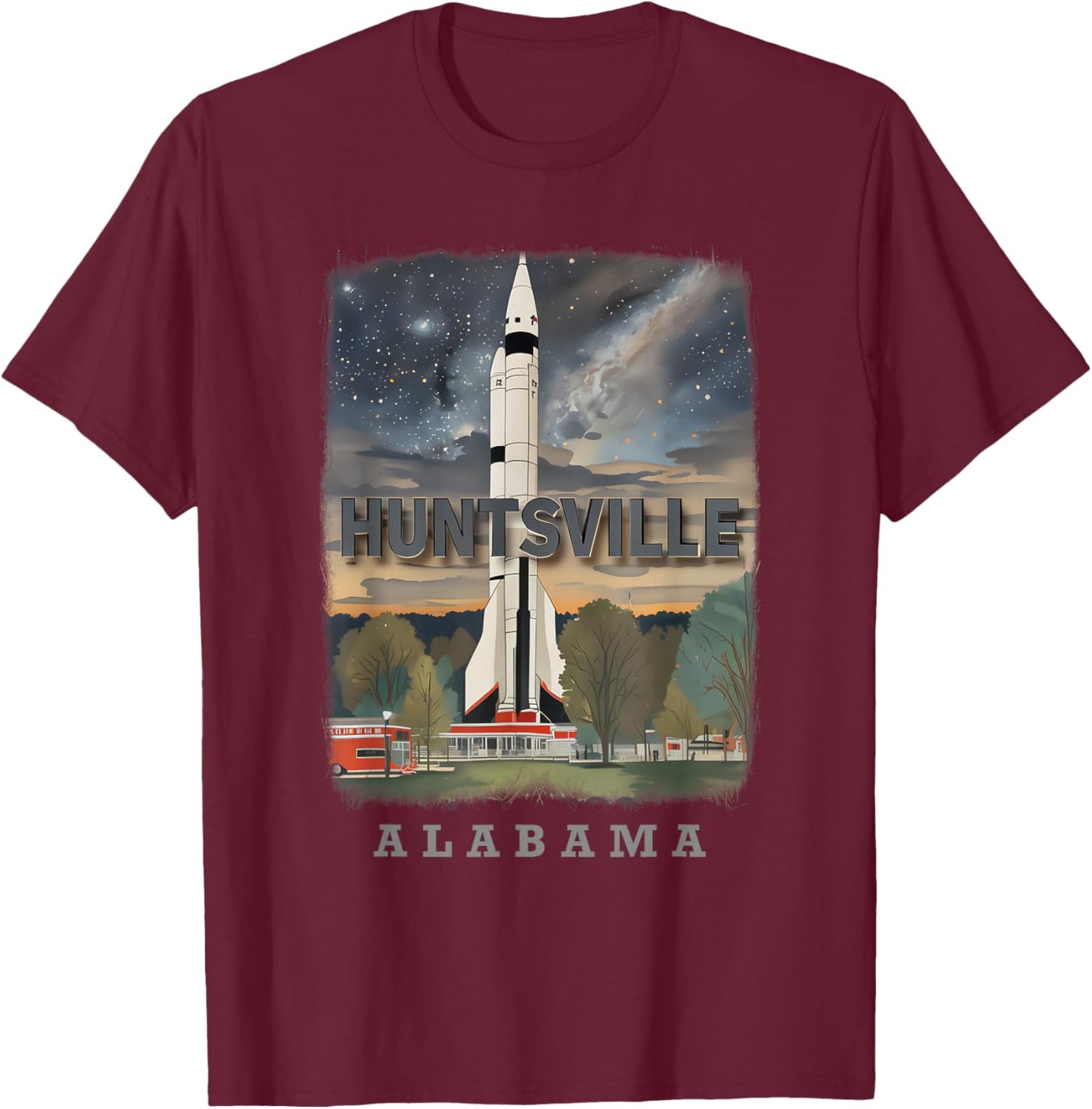 Huntsville Alabama AL Rocket City SD047 T-Shirt - T-Shirt | Maroon