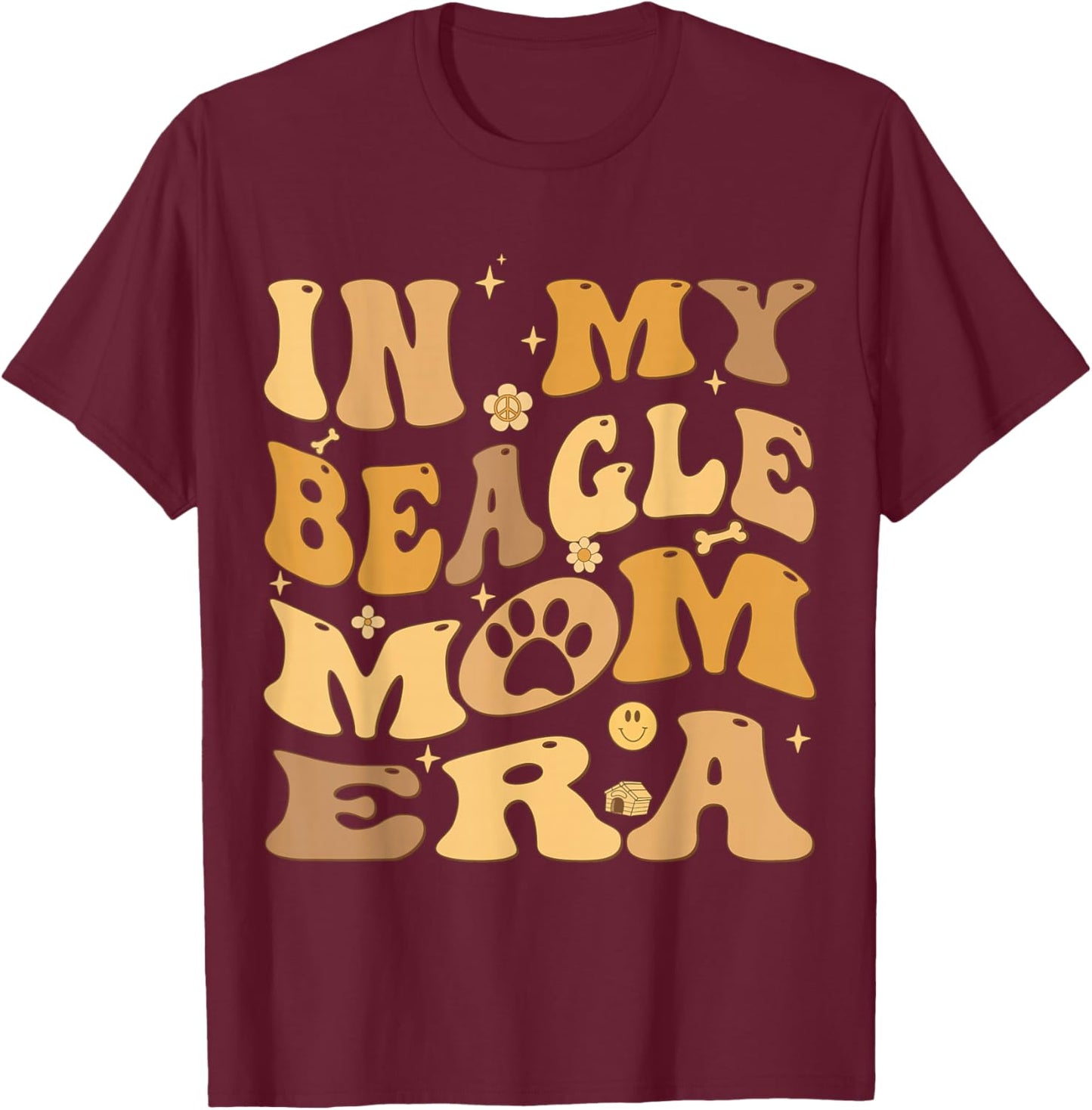 In My Beagle Mom Era Groovy T-Shirt - T-Shirt | Maroon