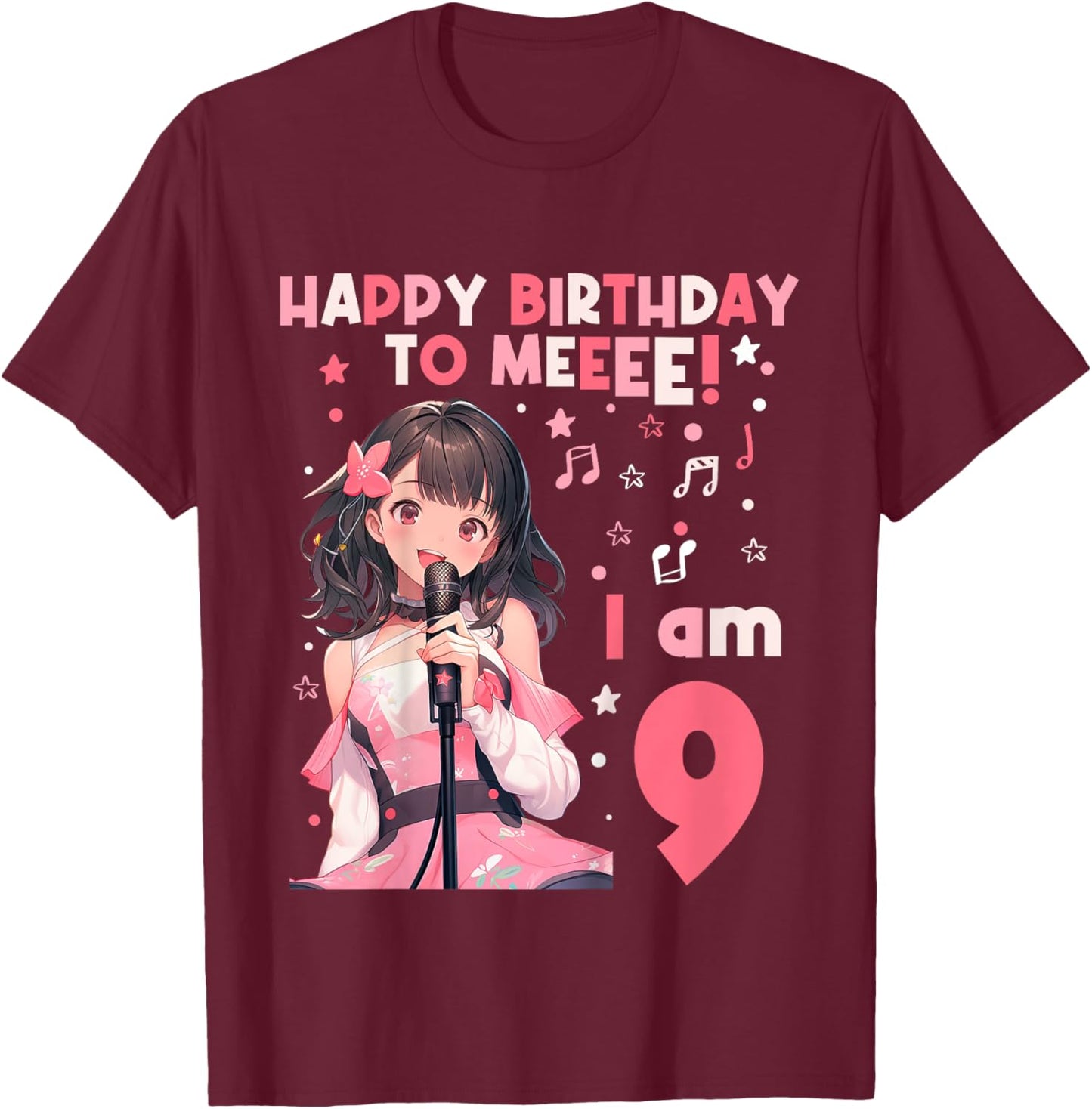 9 years old 9th birthday for Girl Anime 9 Birthday T-Shirt - T-Shirt | Maroon