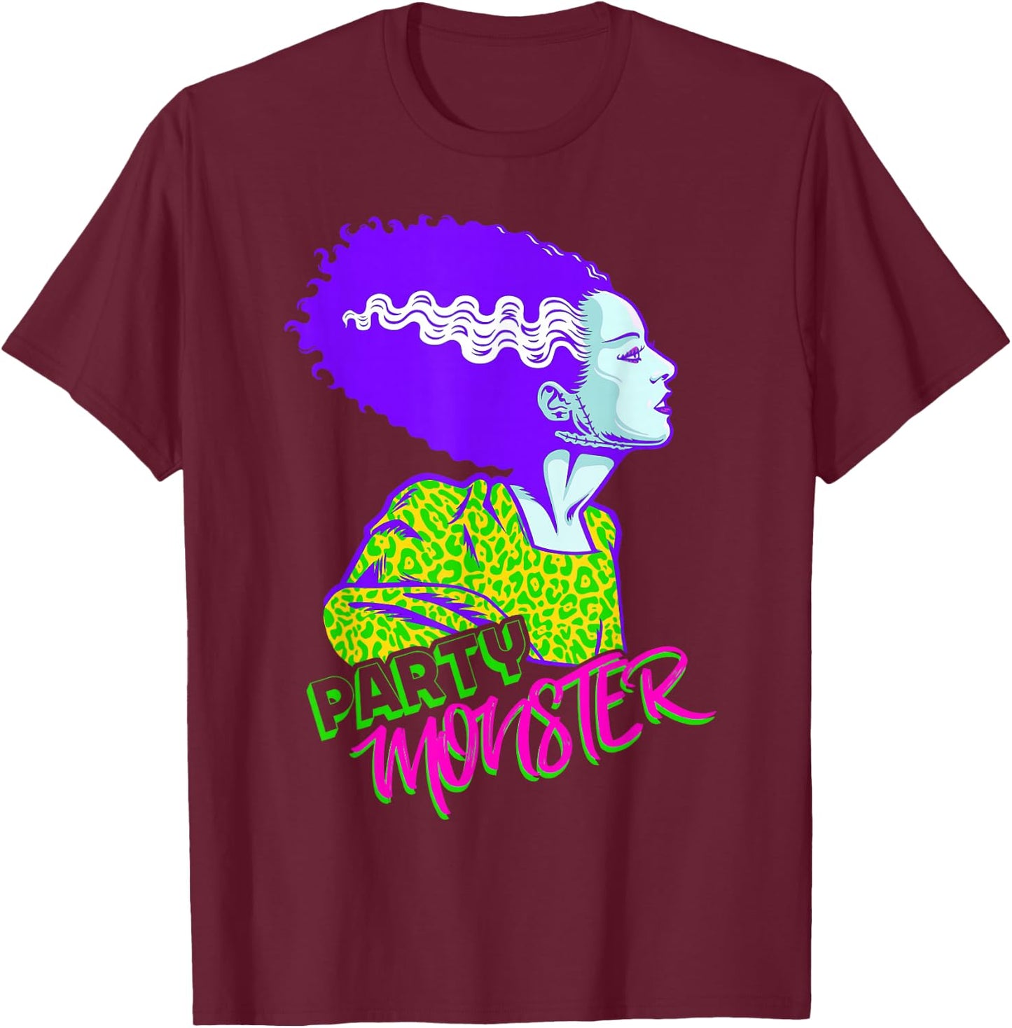 Universal Monsters Bride Of Frankenstein Party Monster T-Shirt - T-Shirt | Maroon