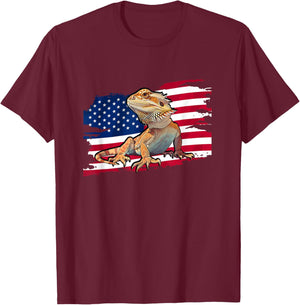 Tiny Dinosaur USA Flag 4th of July Bearded Dragon Lover T-Shirt - T-Shirt | Maroon