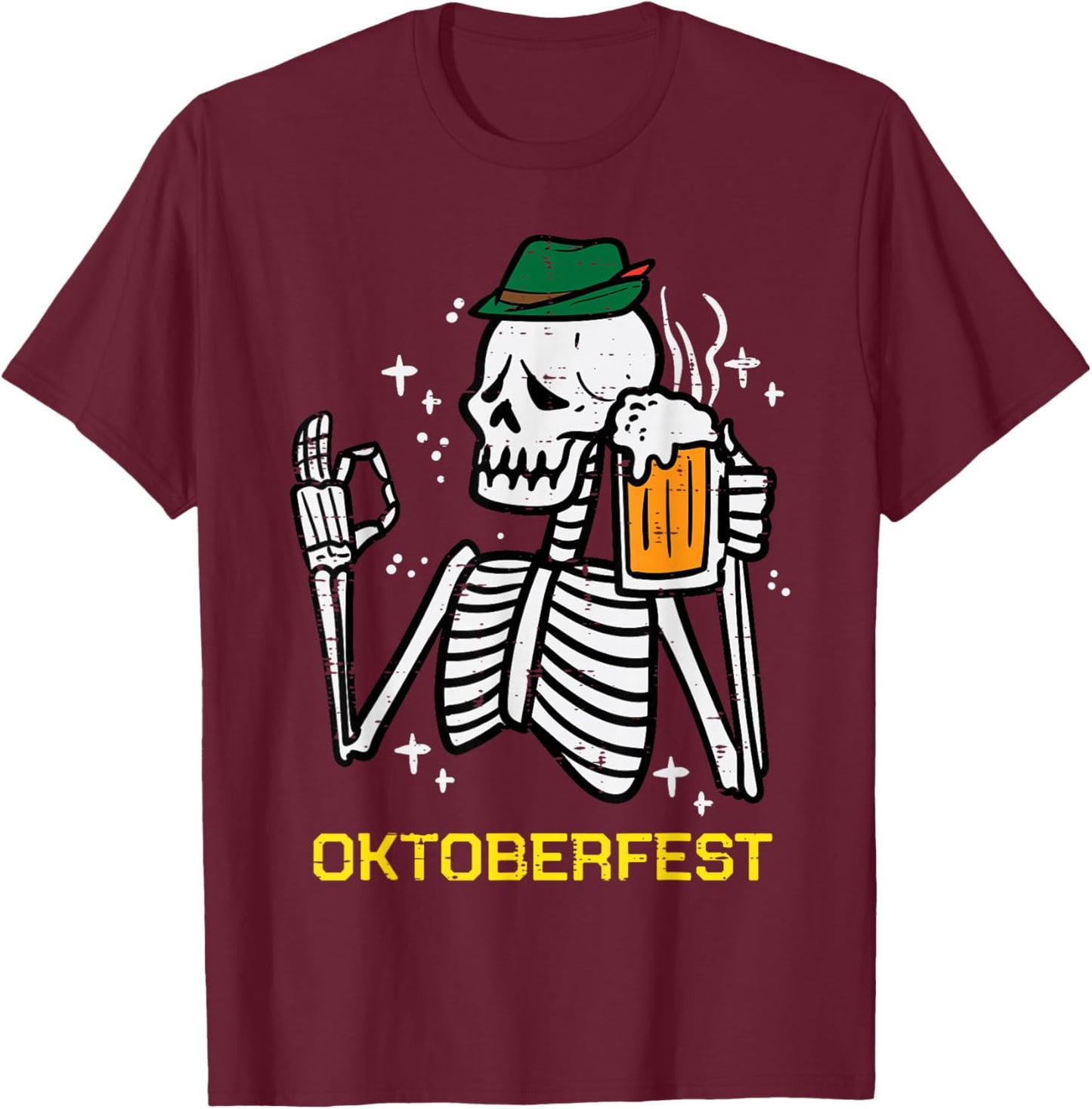 Skeleton Oktoberfest Bavarian Octoberfest German Halloween T-Shirt - T-Shirt | Maroon